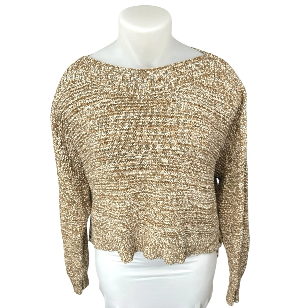 Madewell Women's Brown Knit Long Sleeve Boat Neck Crop Sweater Top Size XXL