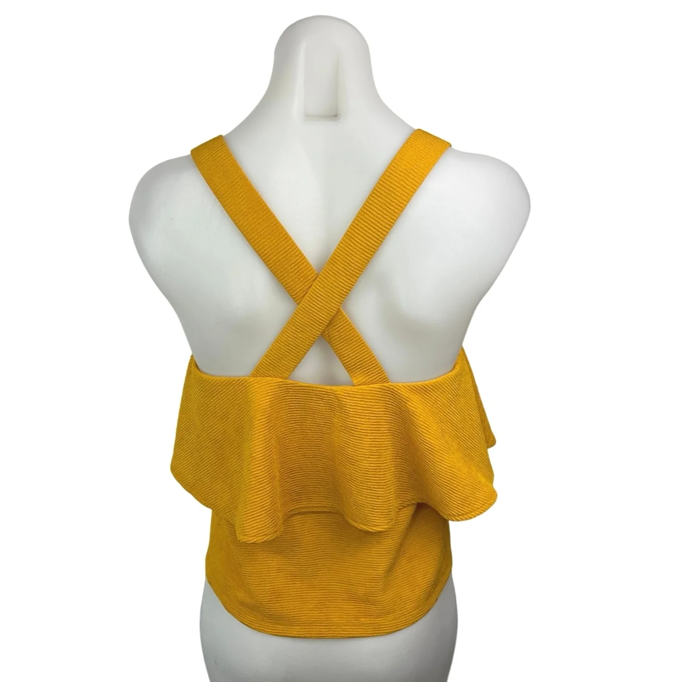 Madewell Yellow Sleeveless Ruffle Tiered Cross Back Square Neck Tank Top Size S - Image 2