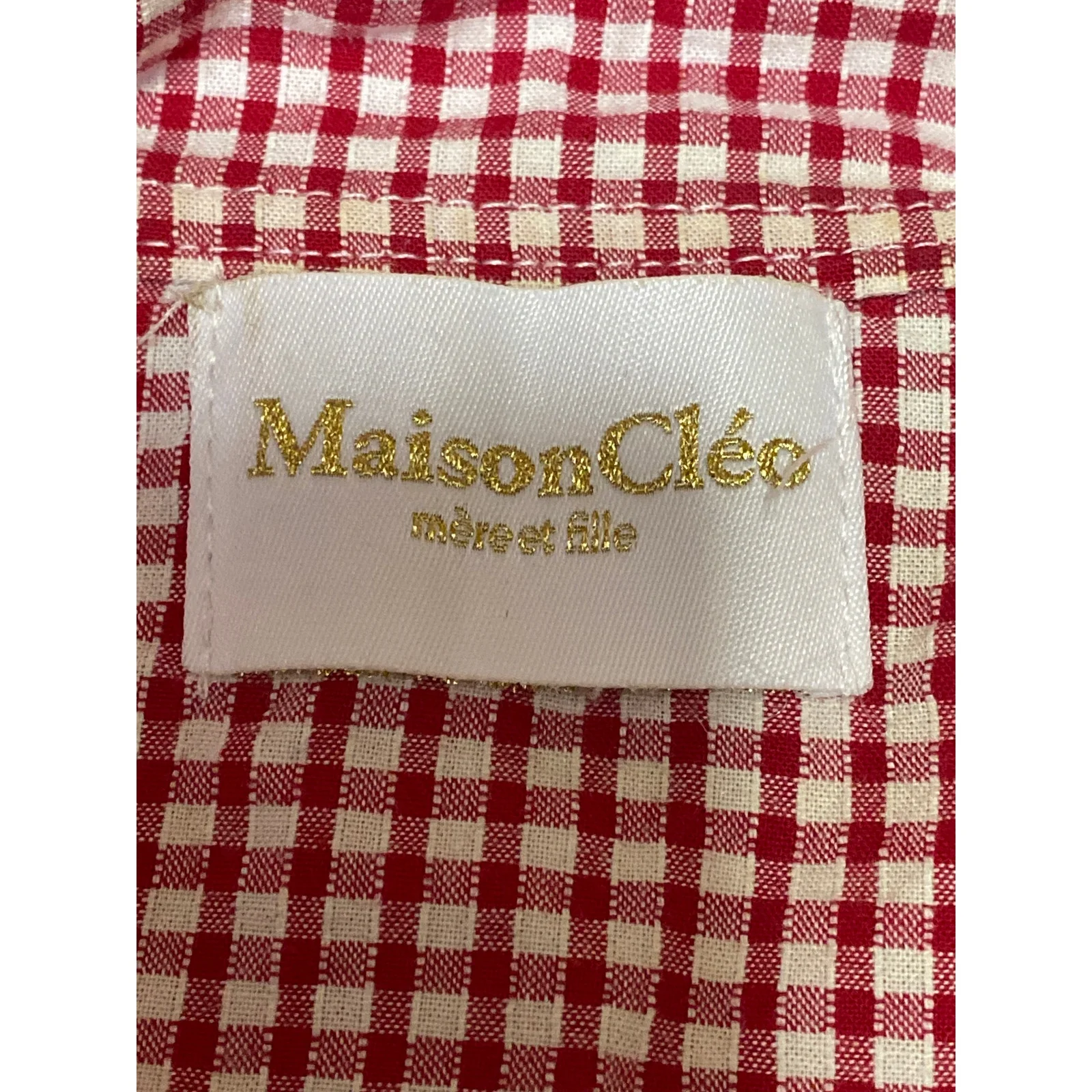 Maison Cleo Red Gingham Collared Long Puff Sleeve Wrap Tie Crop Blouse Top Sz M - Image 3
