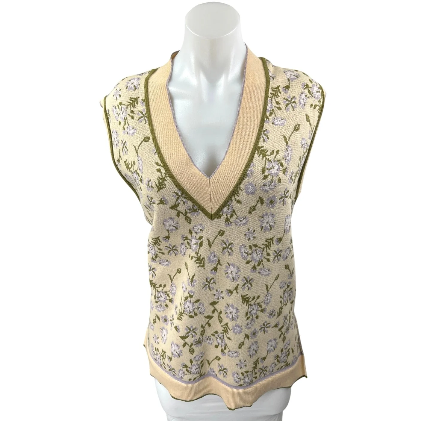 Mango MNG Cream Multicolor Floral Waistcoat Sleeveless Knit Sweater Vest Top M