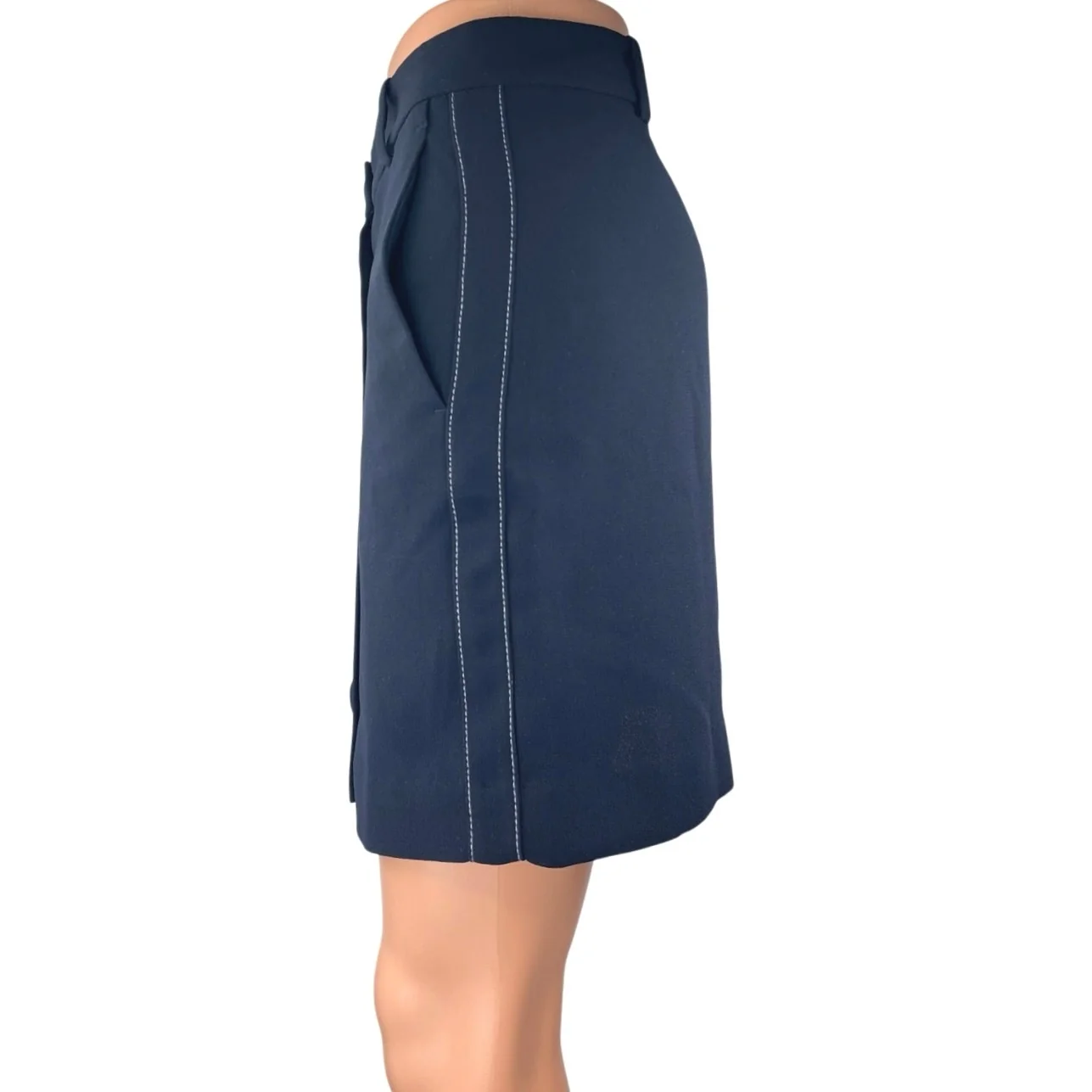 Mango MNG Navy Blue High Waisted Pocket Button Down A Line Mini Skirt Size 4 - Image 2