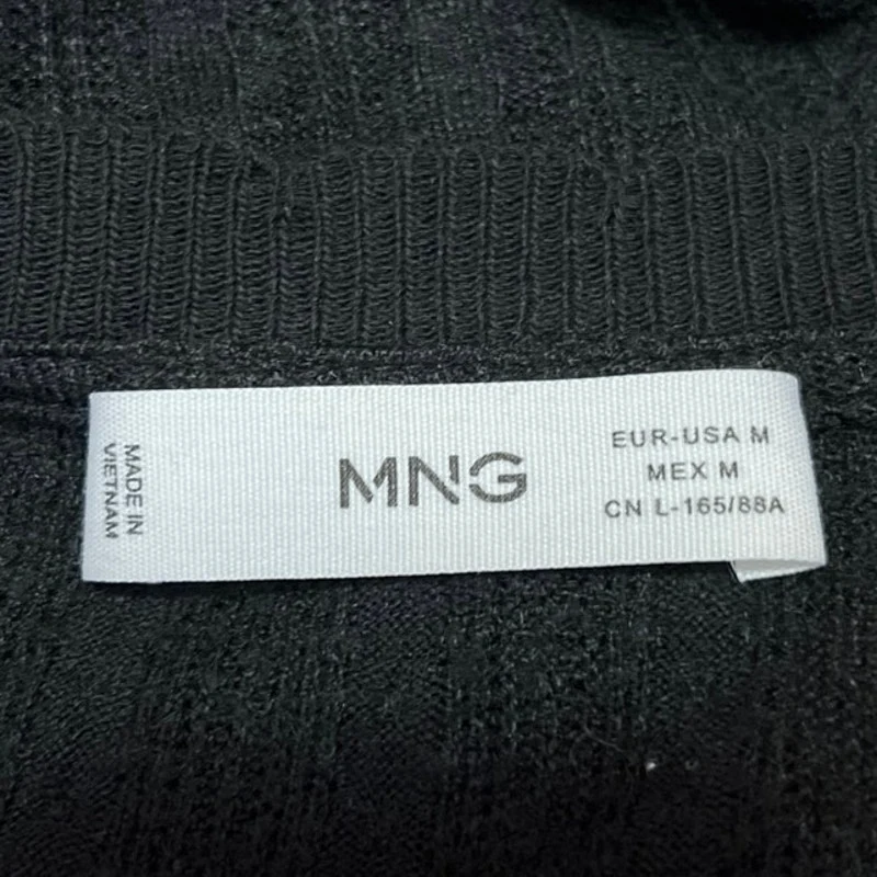 Mango MNG Women's Black Rib Knit Square Neck Long Sleeve Crop Sweater Top Size M - Image 3