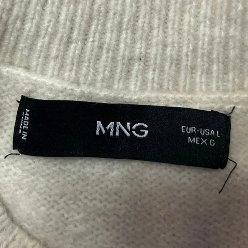 Mango MNG Women's Cream Knit Wool Ribbed Trim Long Sleeve Sweater Top Size L - Image 3