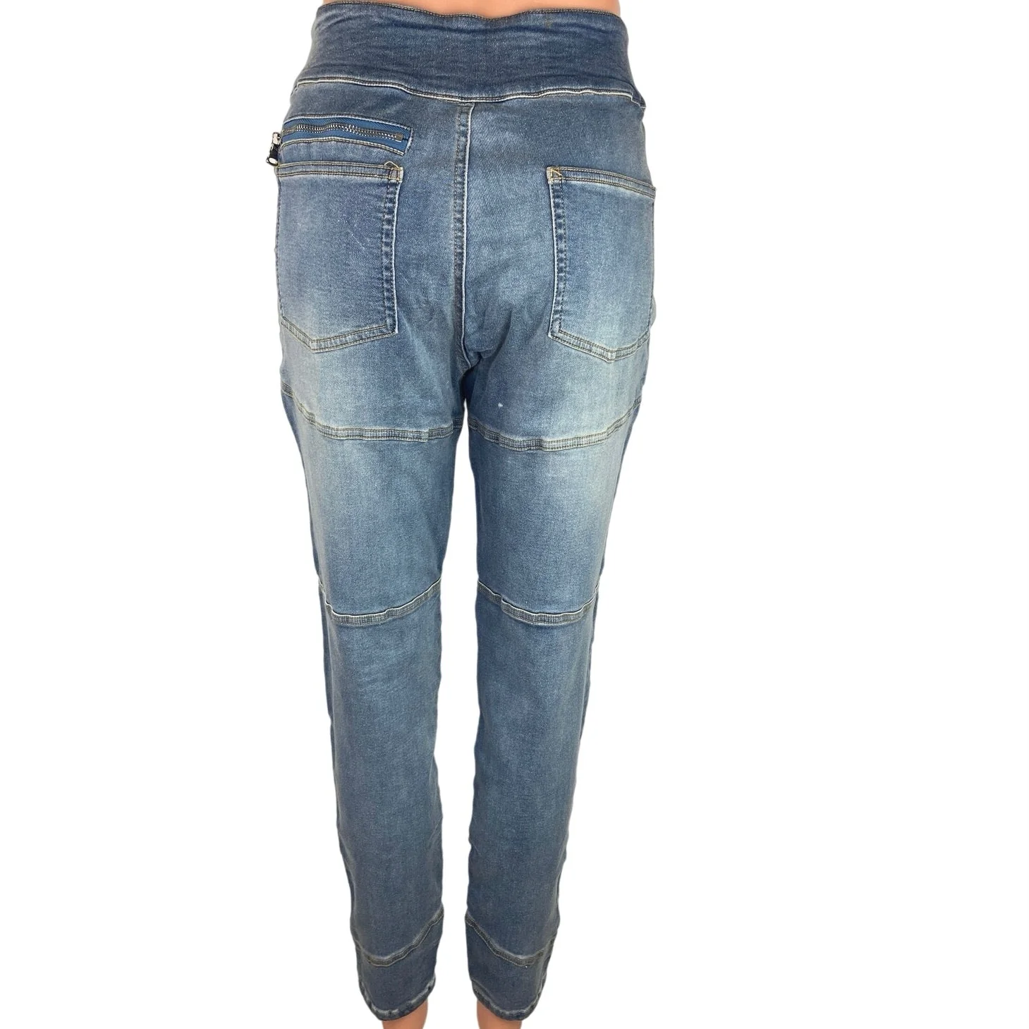 Maniere De Voir Blue Cut-Out High Rise Straight Leg Medium Wash Denim Jeans 10 - Image 3