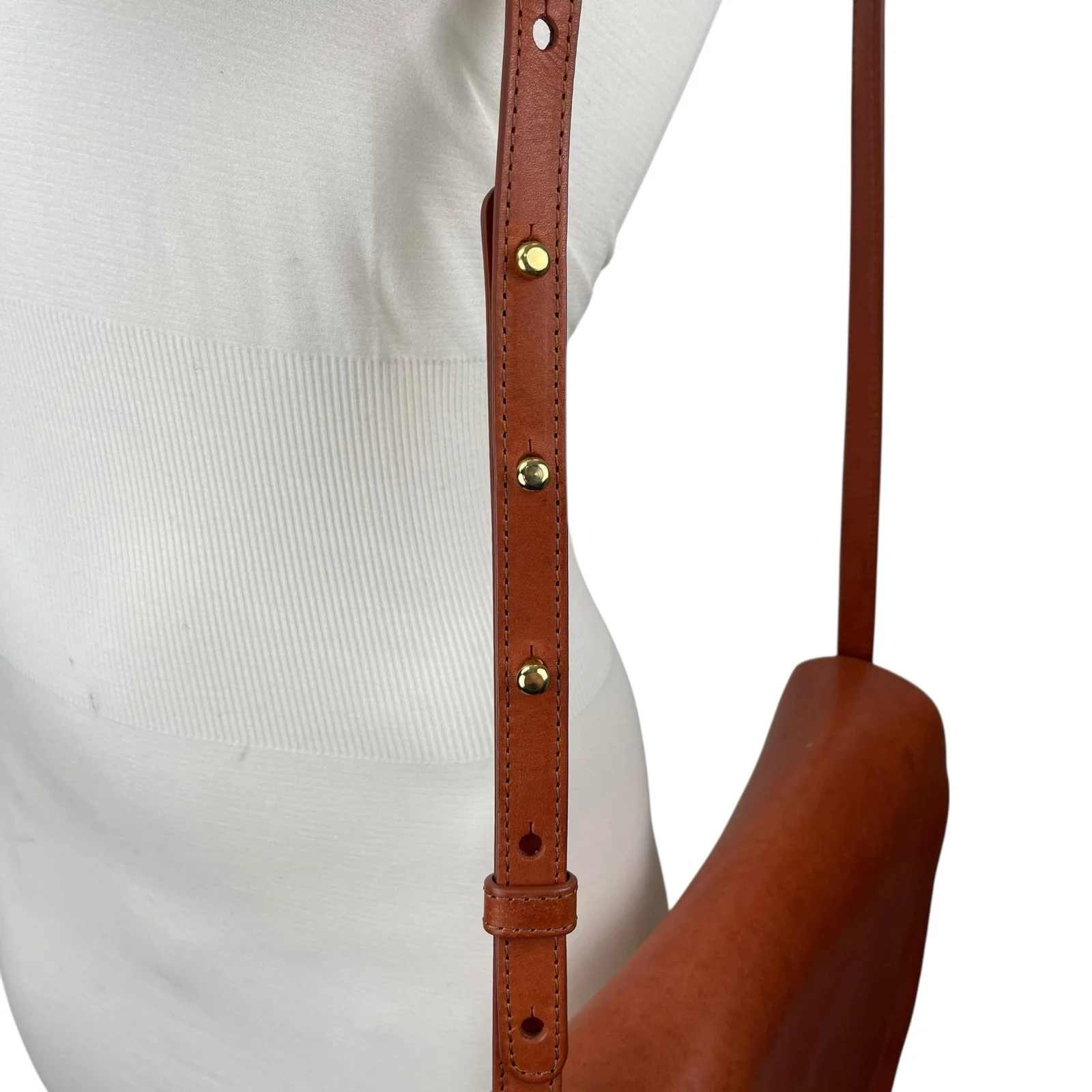 Mansur Gavriel Brandy Orange Brown Vegan Leather Mini Sling Crossbody Saddle Bag - Image 4