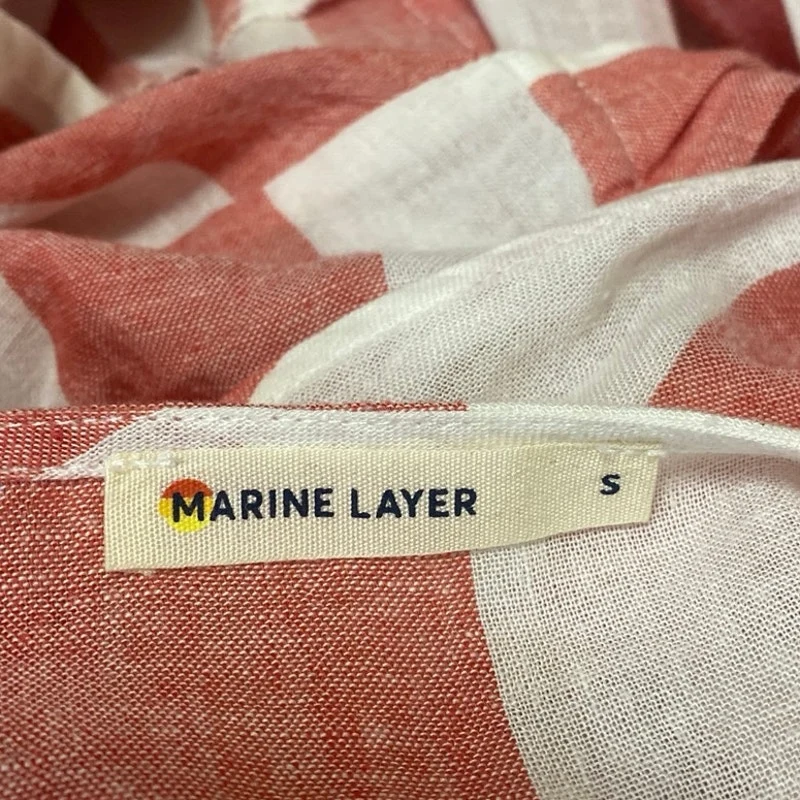 Marine Layer Pink White Striped Short Sleeve V Neck Tie Mini Wrap Dress Size S - Image 3