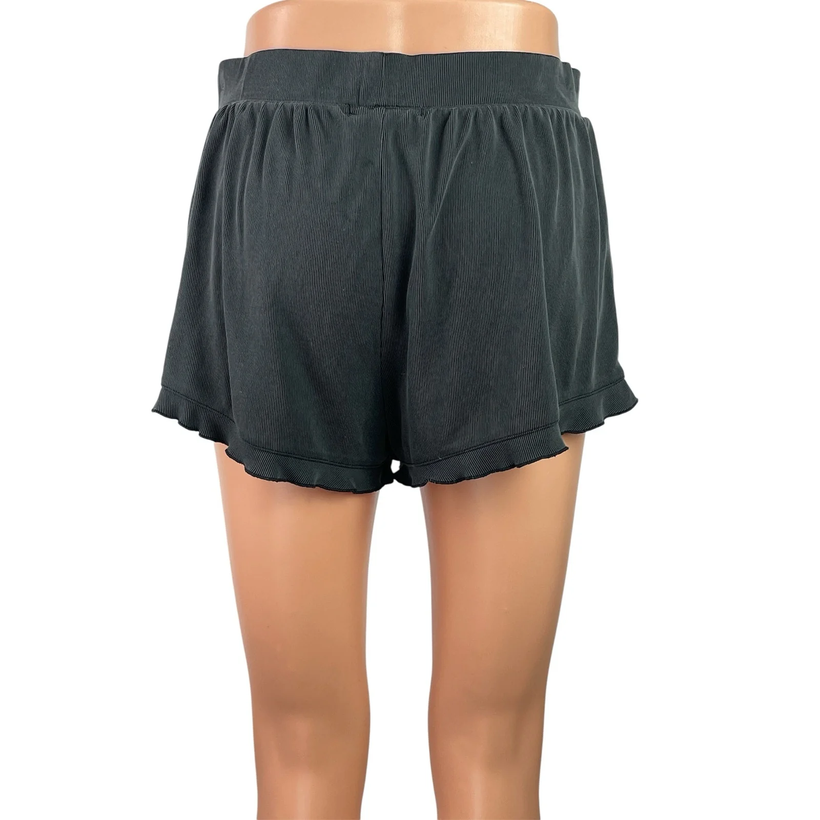 Marine Layer Women's Black Ribbed Knit Ruffle Pull On Lounge Mini Shorts Size S - Image 3