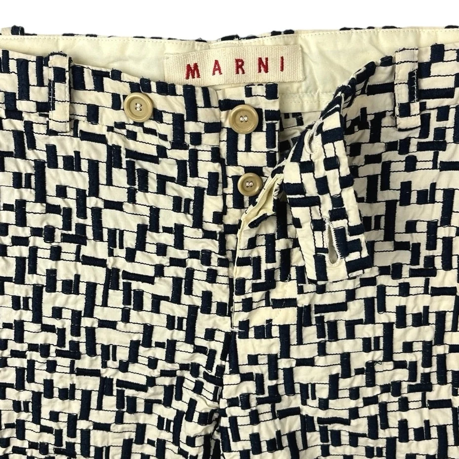 Marni Men's White/Black Geometric Print Mid Rise Flat Front Bermuda Shorts Sz 38 - Image 3