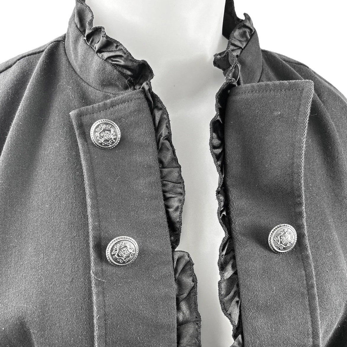 Maurices Women's Black Long Sleeve Ruffle Buttons Military Blazer Coat Jacket 3 - Image 3
