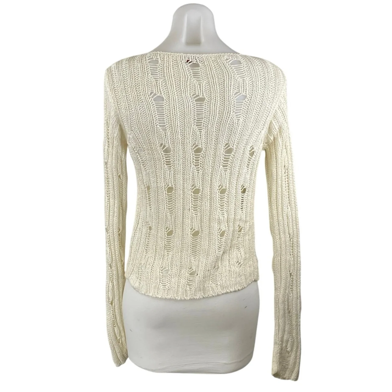Max & Co. Women's Cream Open Knit Crochet Long Sleeve Cardigan Sweater Top Sz M - Image 3
