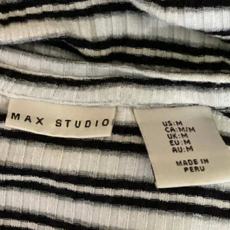 Max Studio Black White Knit Striped Short Sleeve Slim Fit Tee T-shirt Top Size M - Image 3