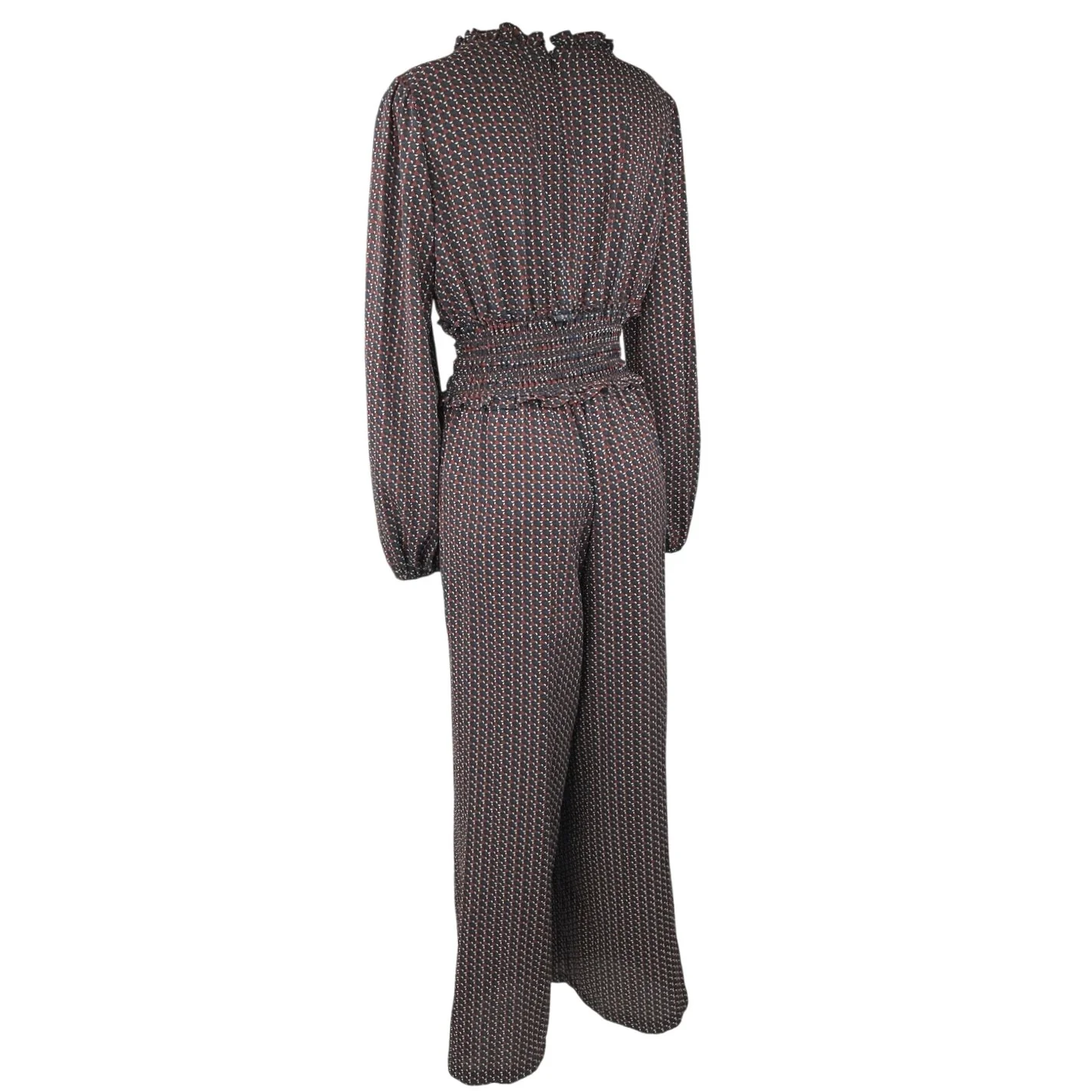 Max Studio Multicolor Geometric Long Sleeve Smocked Wide Leg Romper Jumpsuit M - Image 2