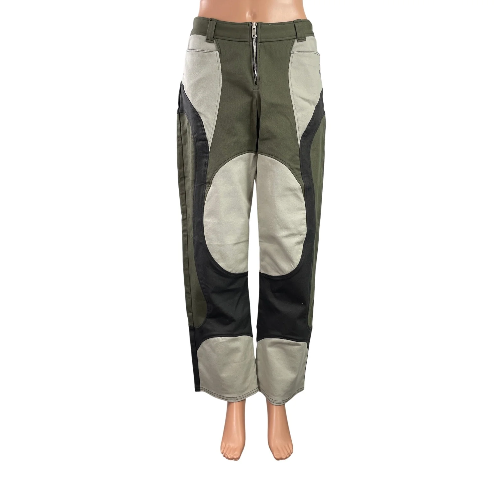 Me Dic Al Women's Green Colorblock High Rise Baggy Wide Leg Trousers Pants Sz XS