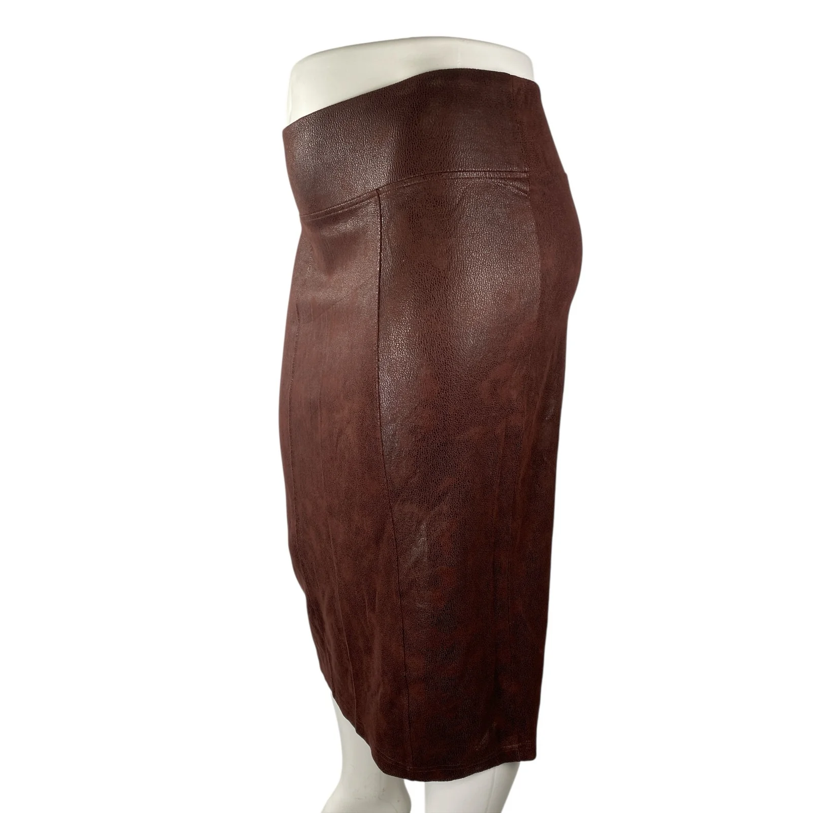 Melissa McCarthy Brown Faux Leather Vegan High Waisted Pencil Midi Skirt Size 1X - Image 2