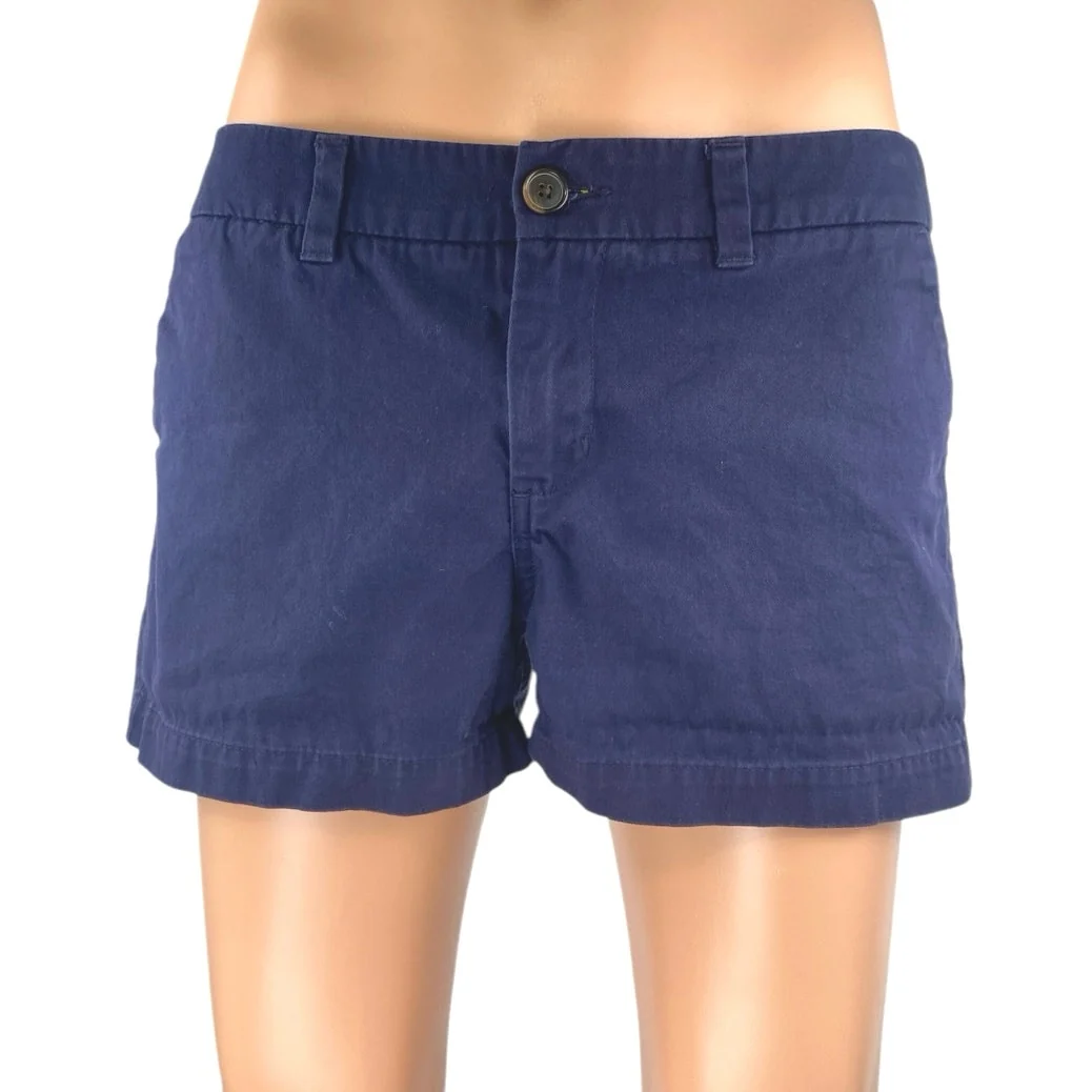 Merona Women's Blue Low Waist Straight Leg Khaki Chino Mini Casual Shorts Size 8