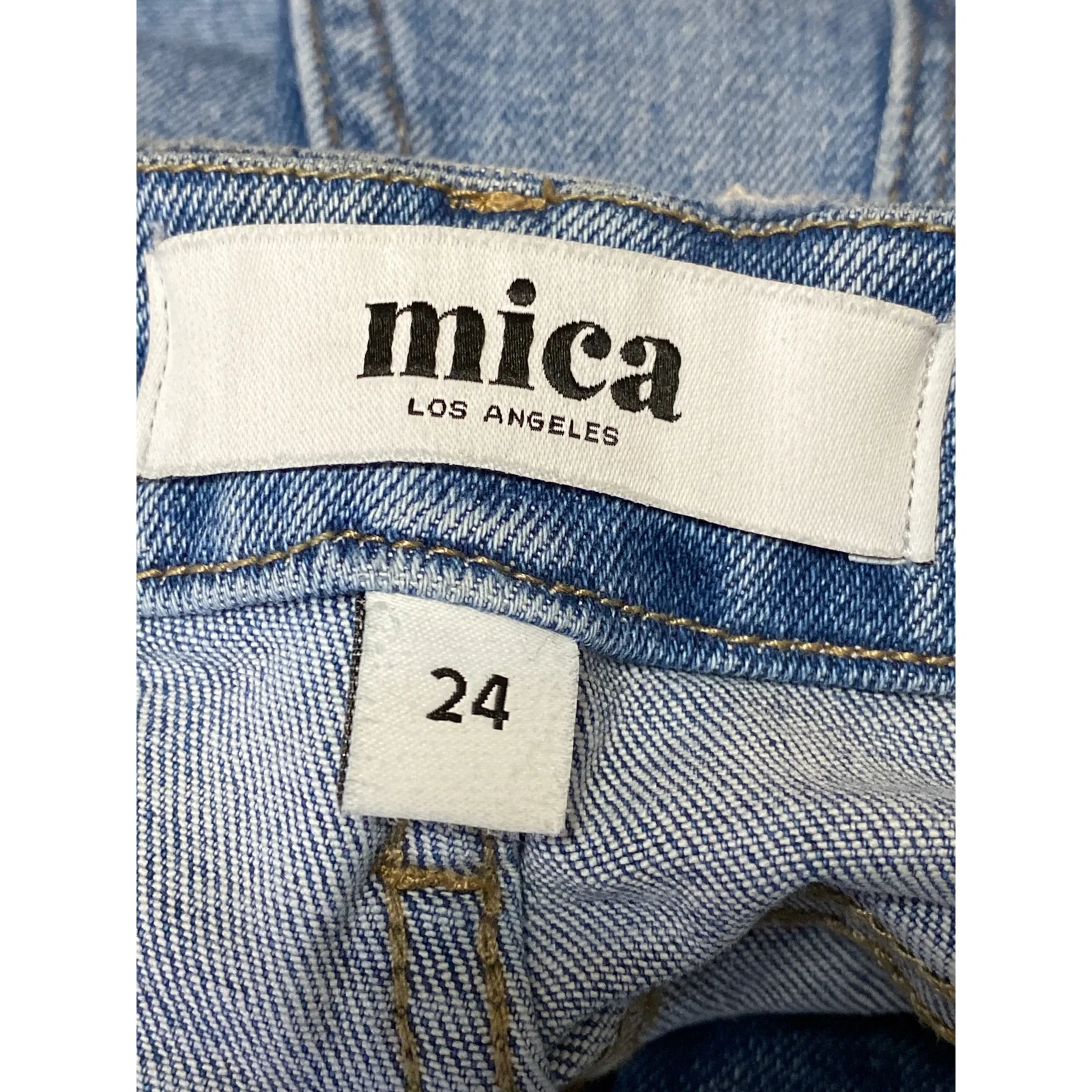 Mica Dehours Stretch Super High Rise Blue Distressed Wide Leg Denim Jeans Sz 24 - Image 5