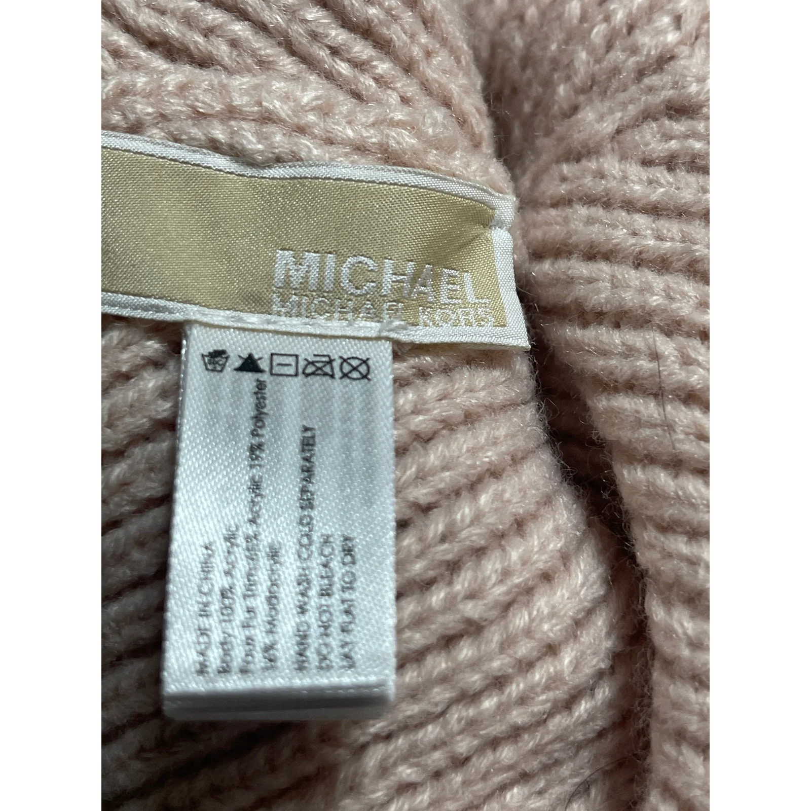 Michael Kors Cream Crystal Rhinestone Embellished Rib Cuff Hat Beanie One Size - Image 5