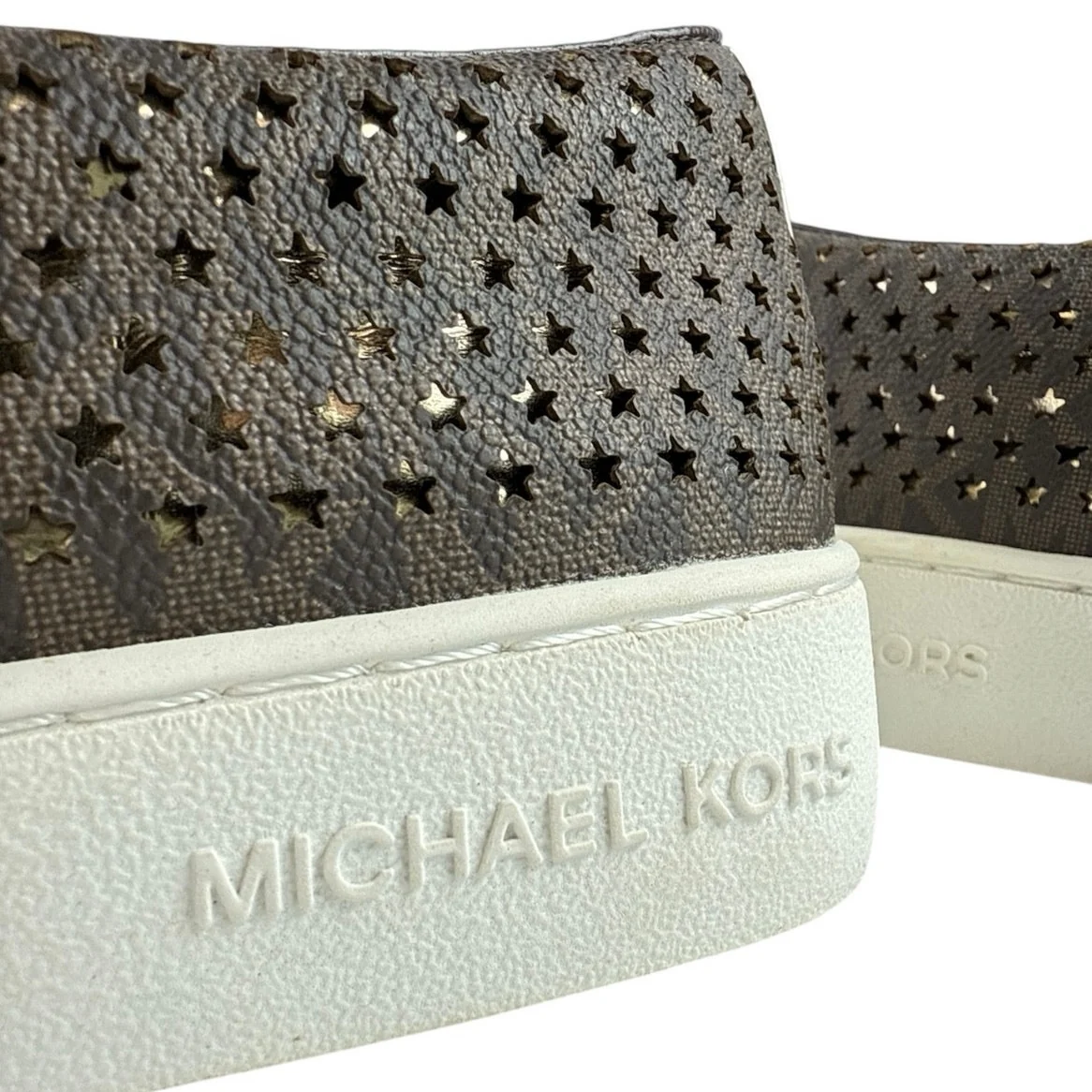 Michael Kors Keaton Women's Brown Laser Cut Leather Slip On Sneakers Shoes Sz 8 - Image 7
