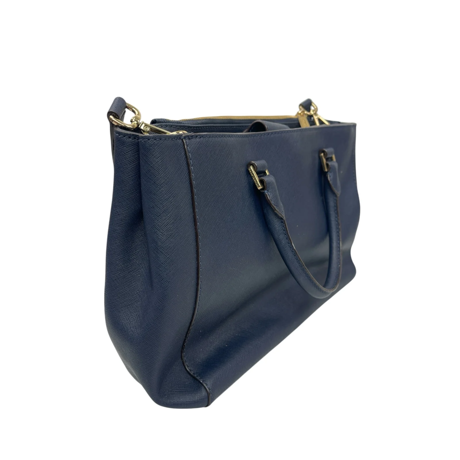 Michael Kors Kellen Blue Saffiano Leather Gold Accent Satchel Crossbody Bag OS - Image 2