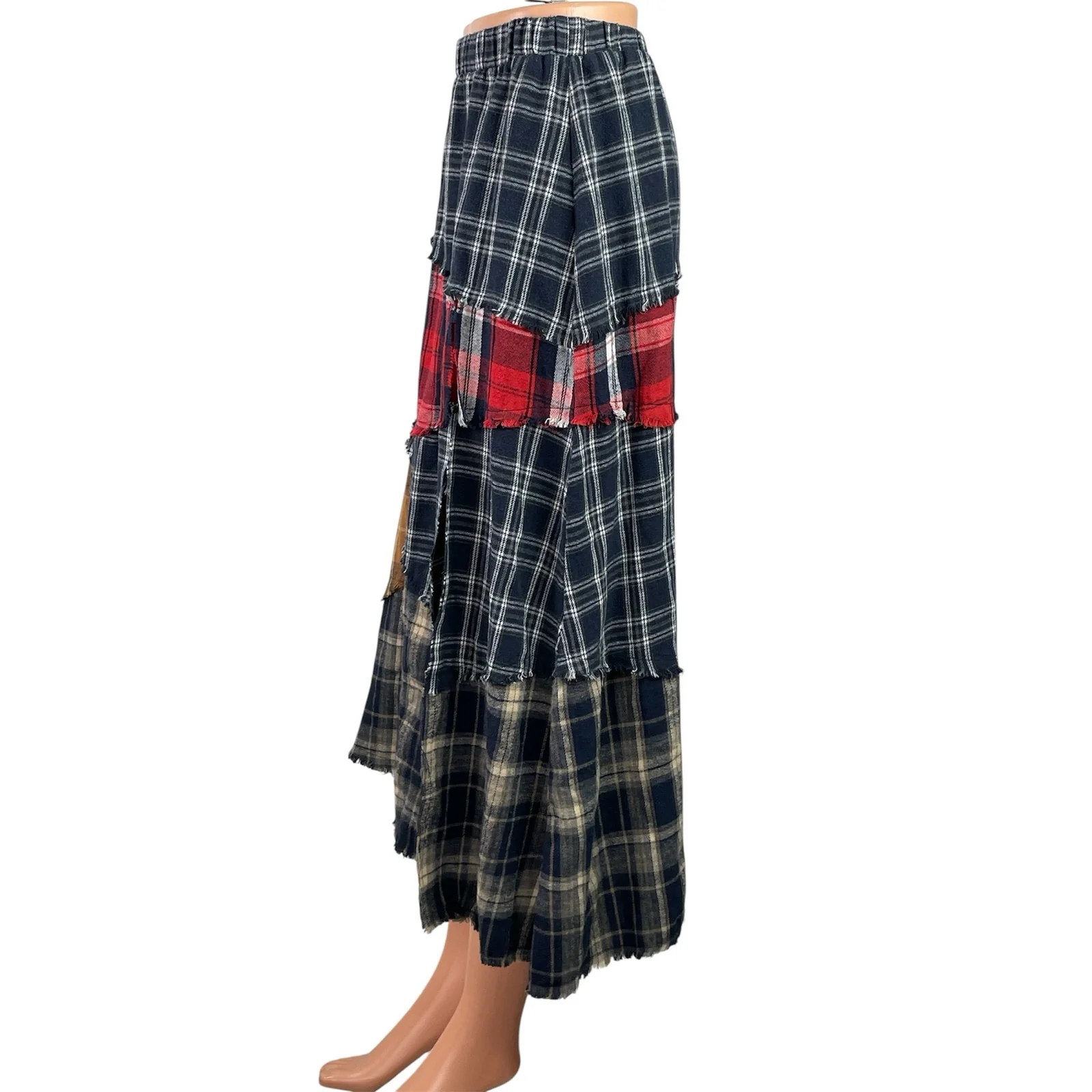 Minga London Multicolor Plaid Patchwork Asymmetric Slit Maxi A-line Skirt Size M - Image 2