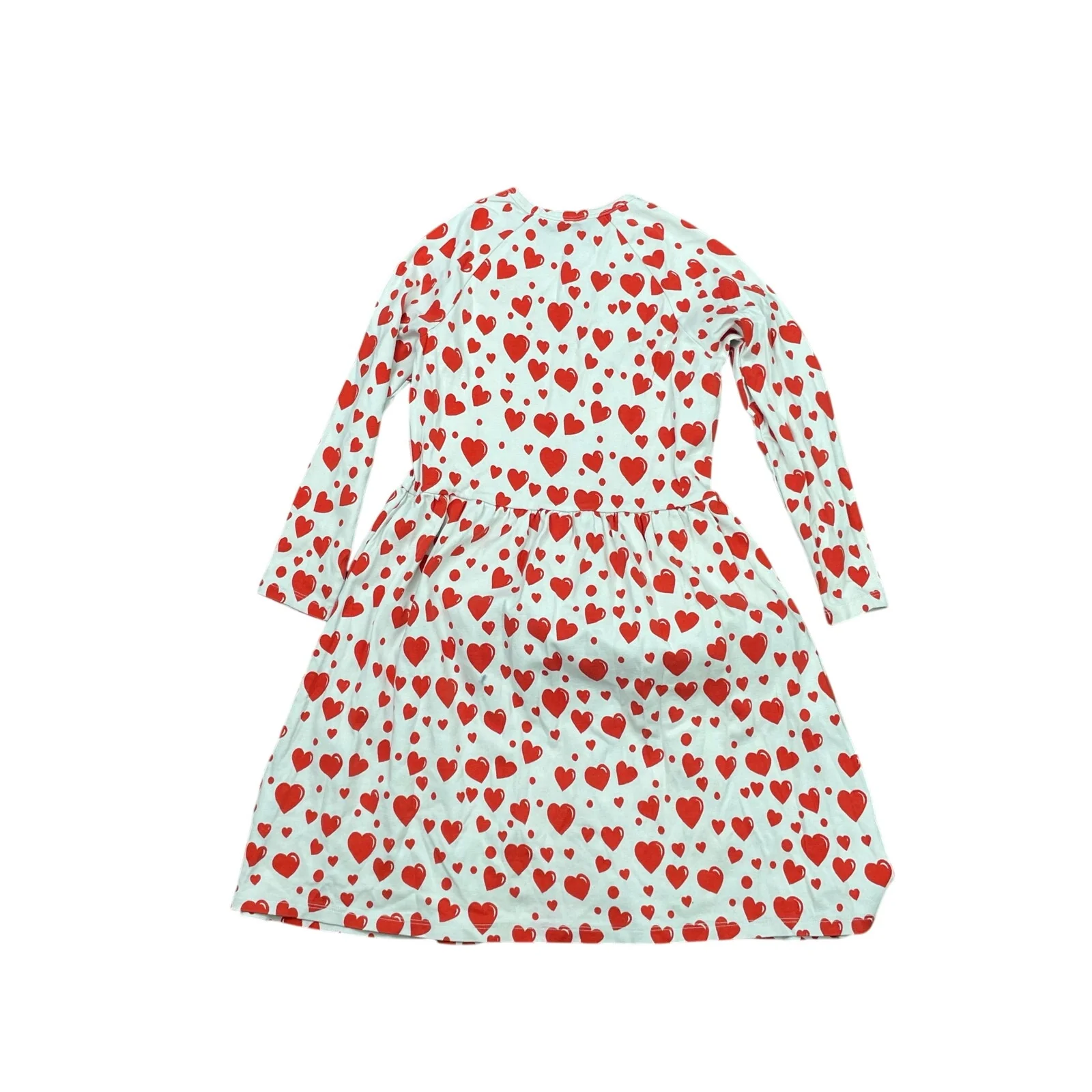 Mini Rodini Kids Girls' White Red Hearts Long Sleeve Mini Flare Dress Sz 9-11YO - Image 4