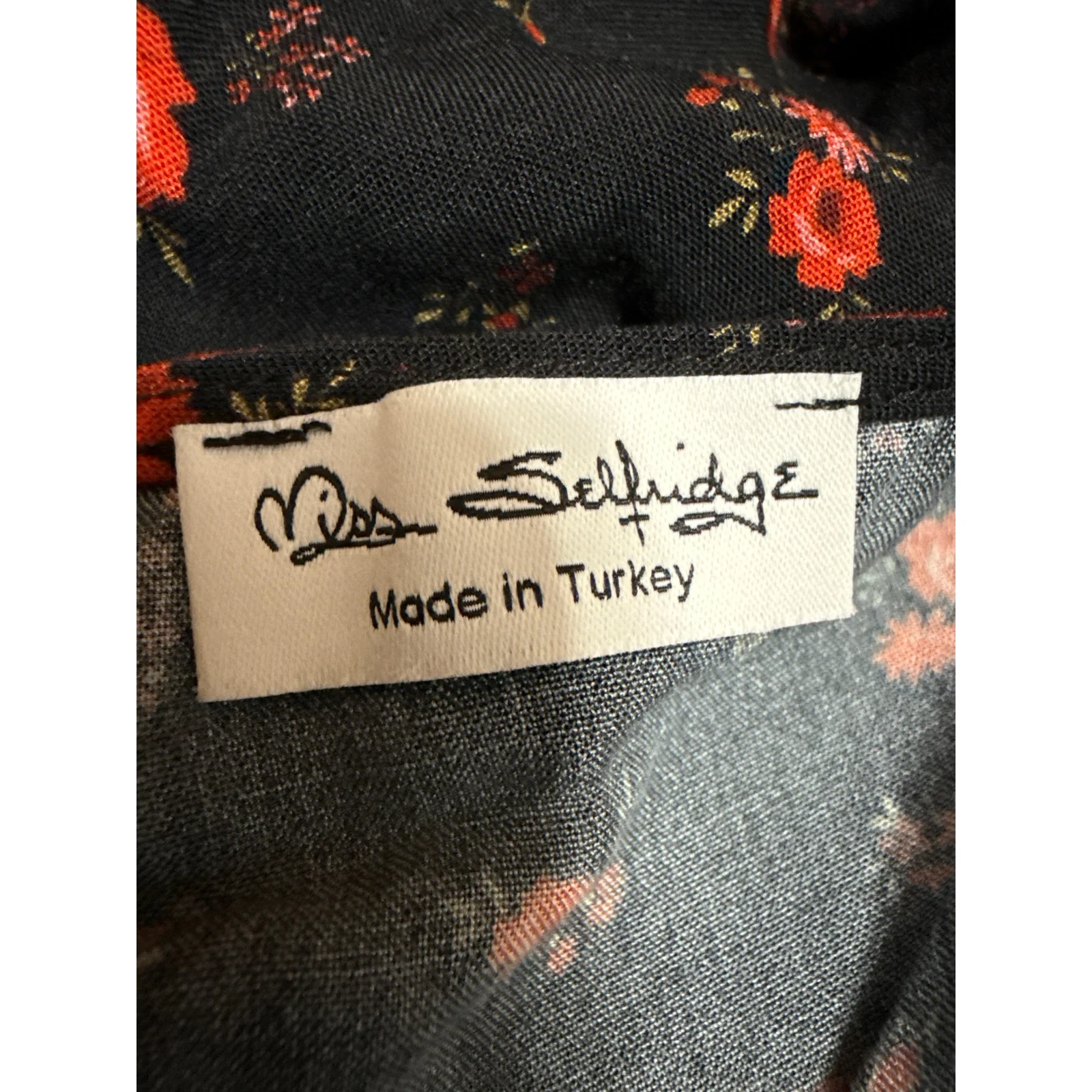 Miss Selfridge Black Floral Lace V-Neck Short Puff Sleeve Midi Shirt Dress Sz 4 - Image 4