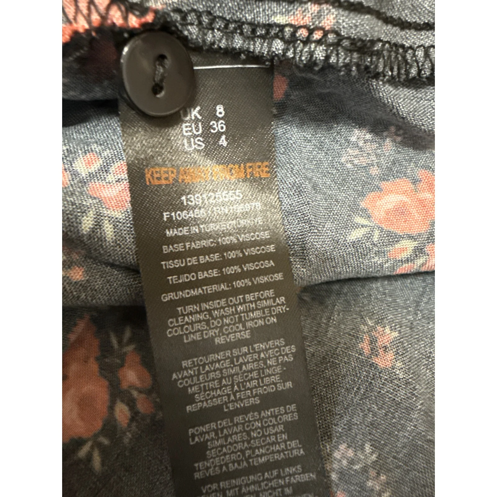 Miss Selfridge Black Floral Lace V-Neck Short Puff Sleeve Midi Shirt Dress Sz 4 - Image 5