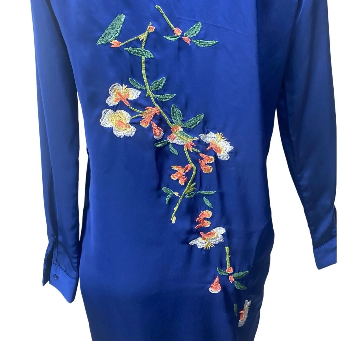 Missguided Blue Floral Embroidered Long Sleeve Button Down Midi Dress Size 8 - Image 3