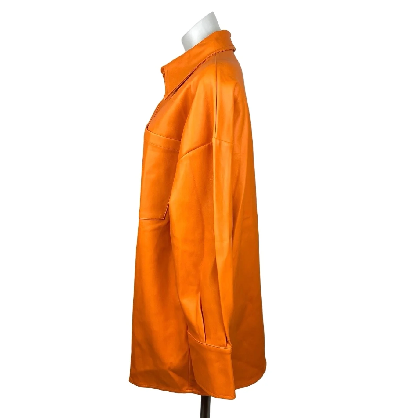 Missguided NWT Orange PU Faux Leather Extreme Button Down Oversized Shirt Size 4 - Image 2