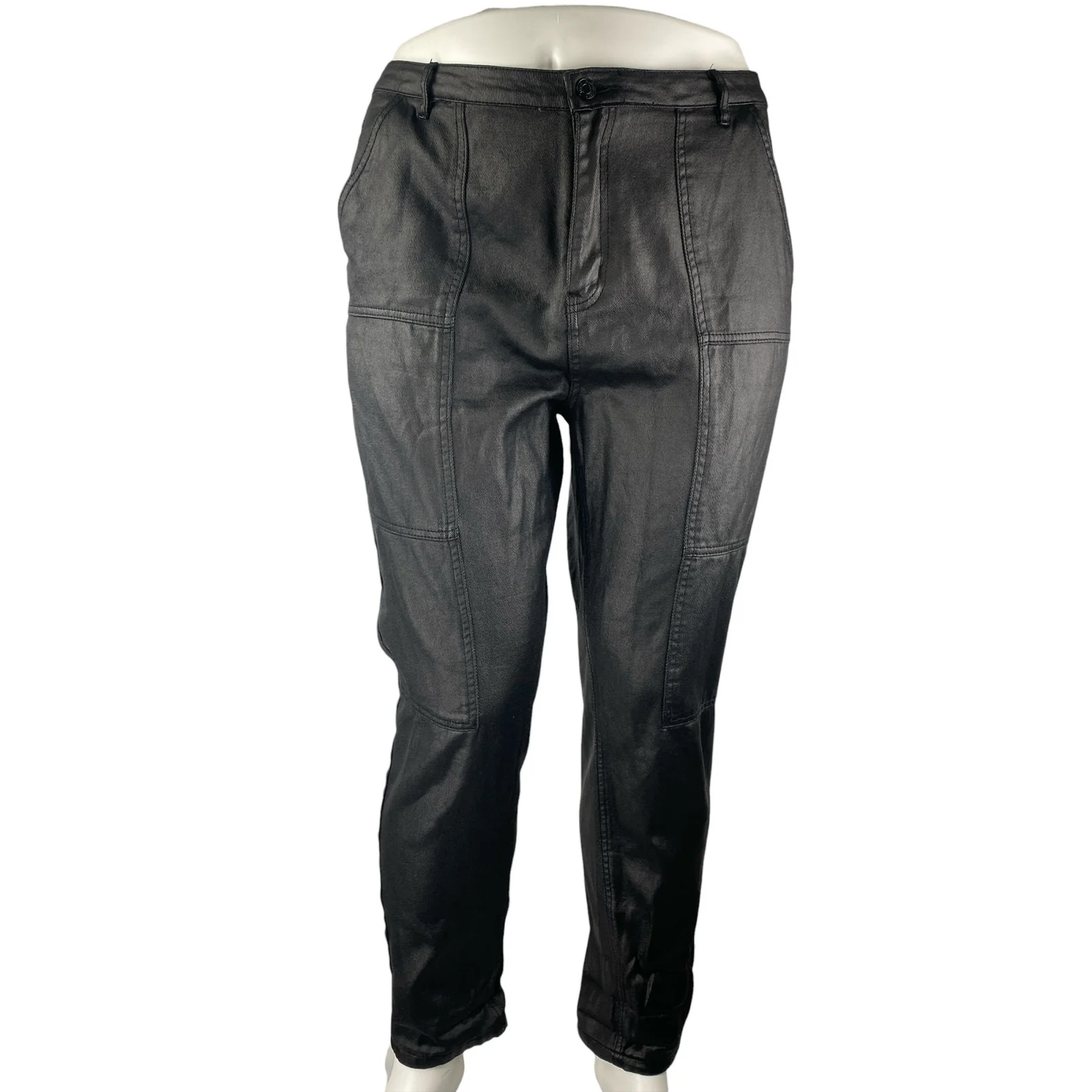 Missguided Women's Black Faux Vegan Leather High Rise Straight Trouser Pants 14