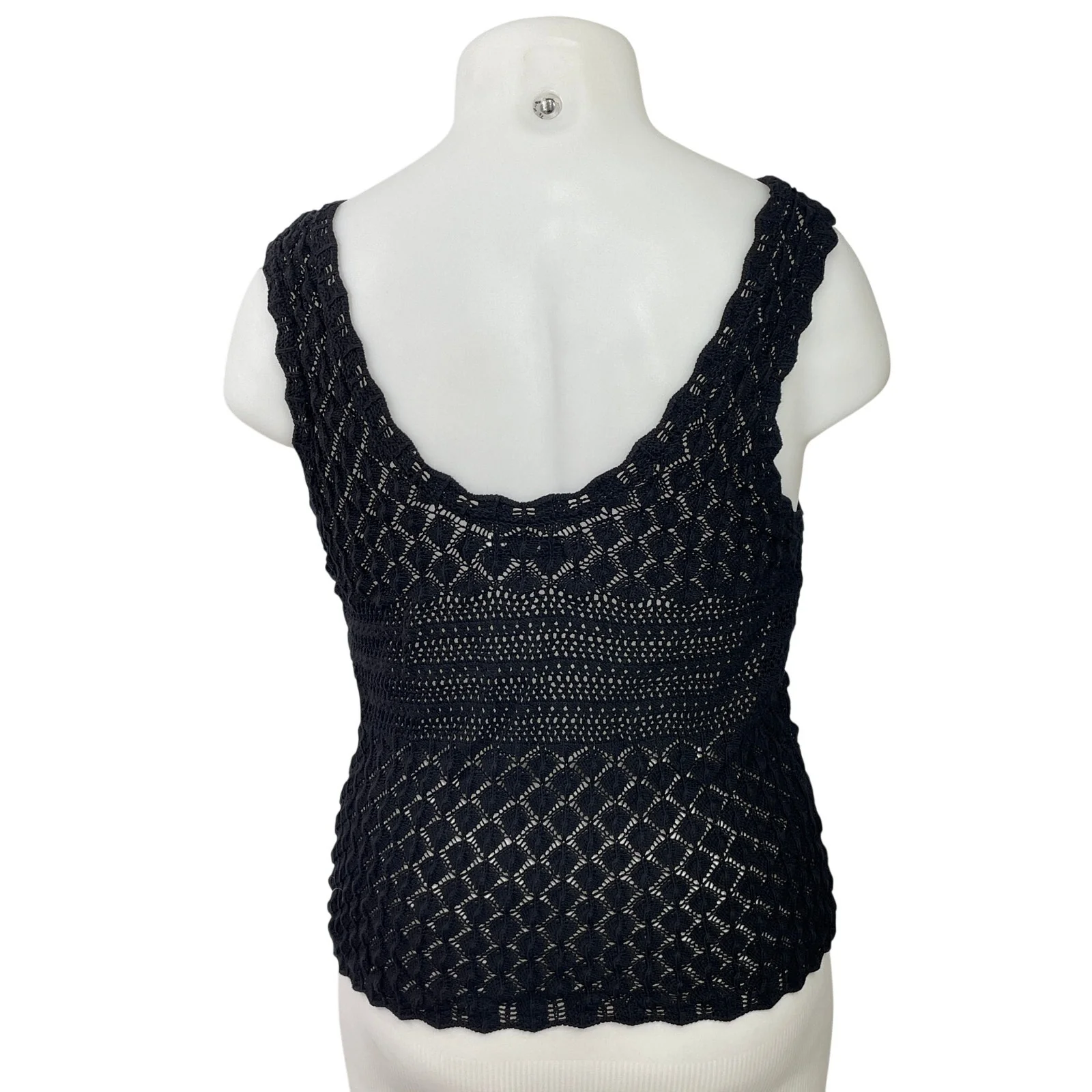 MNG by Mango Womens Black Sleeveless Knit Open Crochet Scoop Neck Tank Top Sz XL - Image 3
