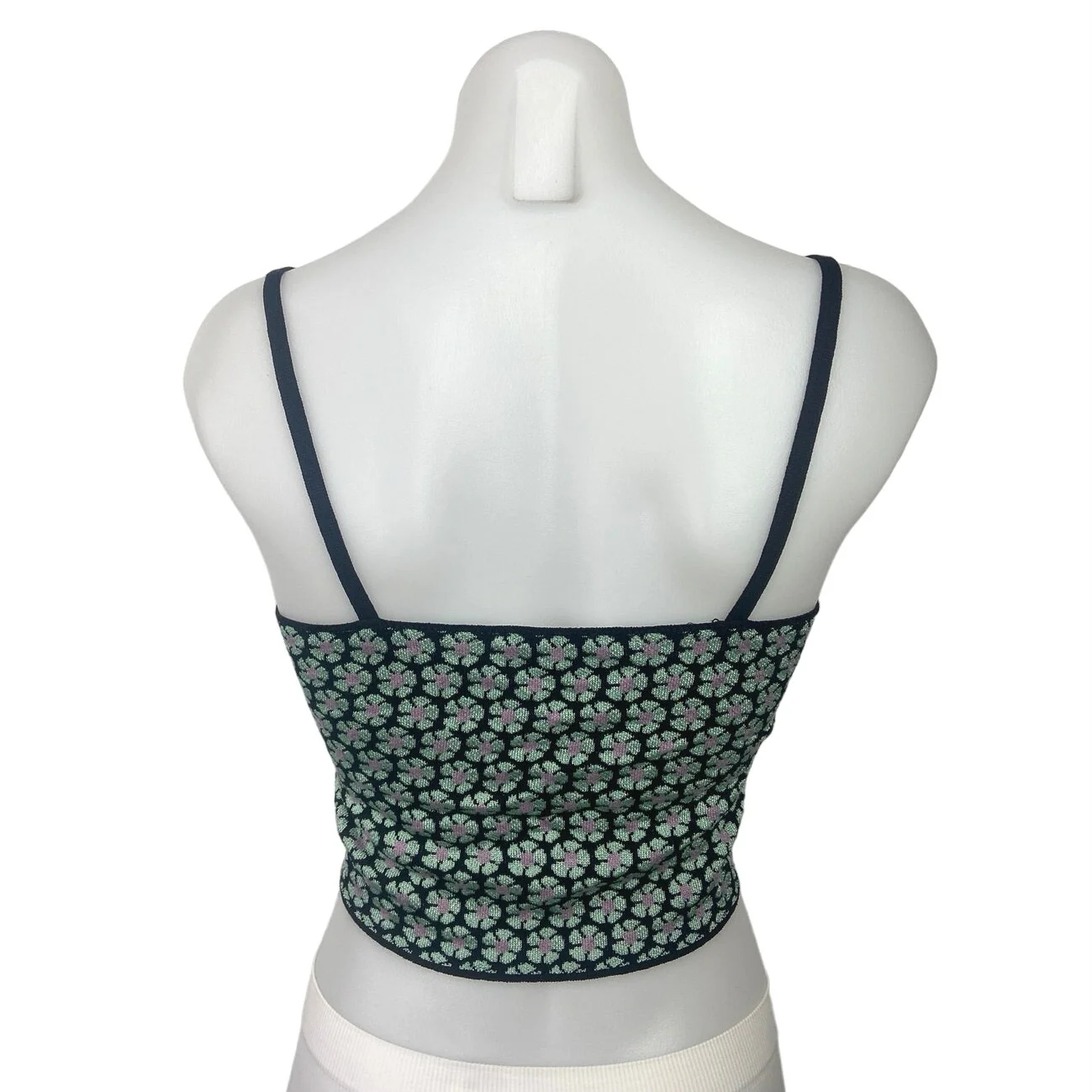 MNG Green Black Floral Square Neck Spaghetti Strap Cropped Tank Top Size XS - Image 2