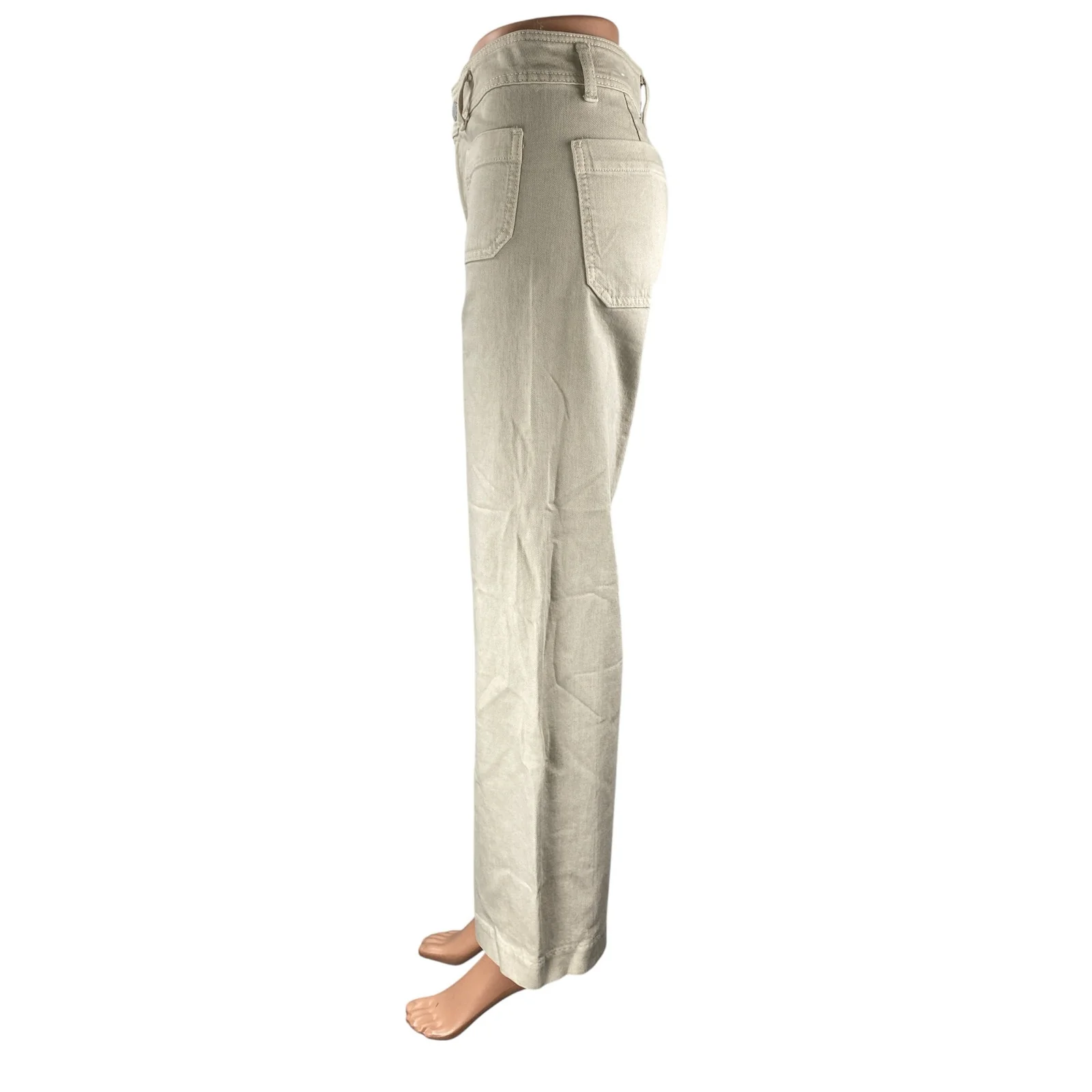 MNG Mango Women's Beige High Rise Palazzo Flare Wide Leg Denim Jeans Pants Sz 2 - Image 3