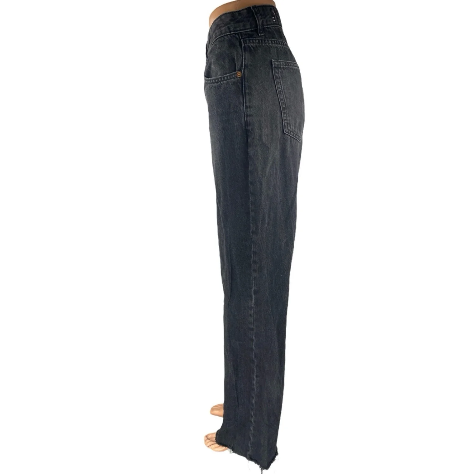 MNG Mango Womens Black High Waisted Straight Wide Leg Denim Jeans Panrs Size 8 - Image 2