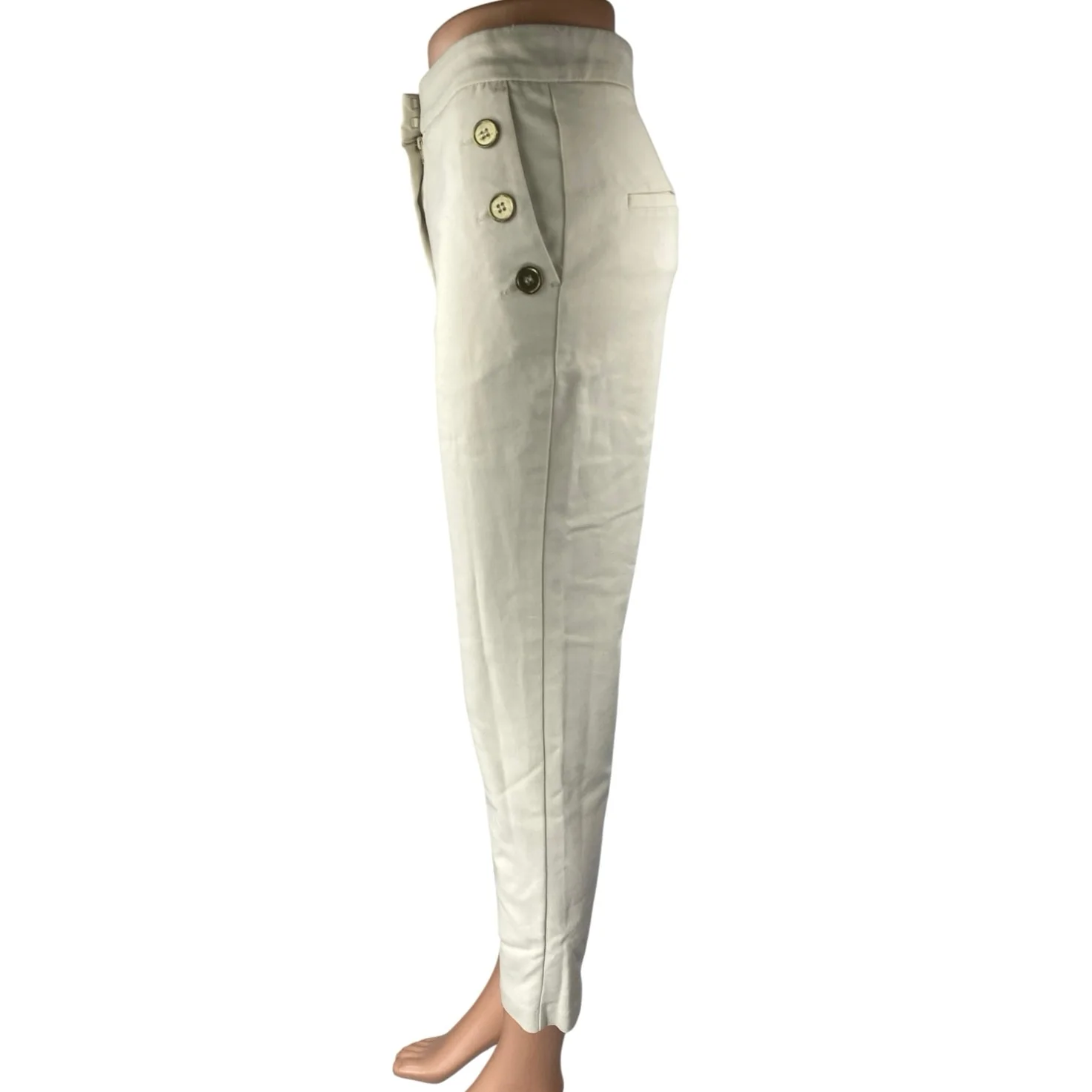 MNG Mango Women's Cream White High Waisted Button Tapered Trousers Pants Size 4 - Image 2