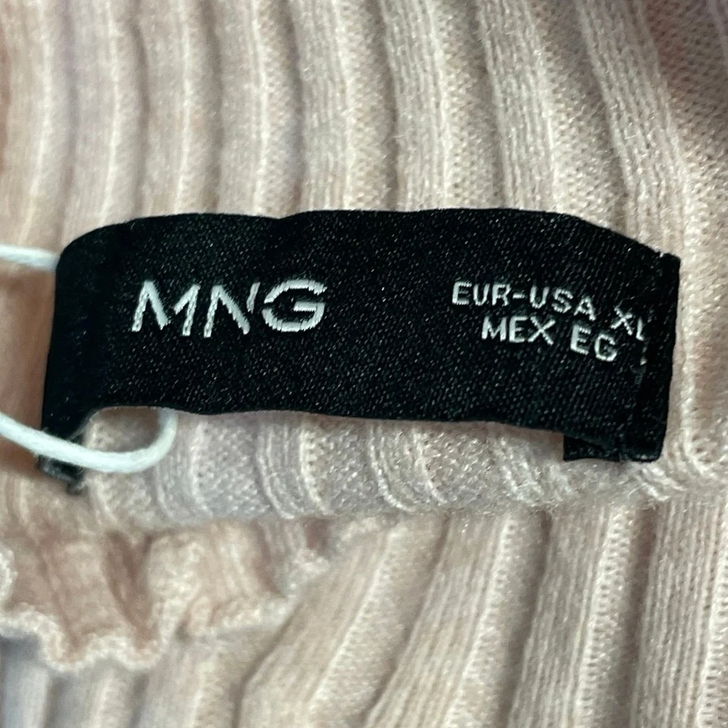 MNG Mango Women's Pink Ribbed Knit Mock Neck Long Sleeve Sweater Top Size XL - Image 4