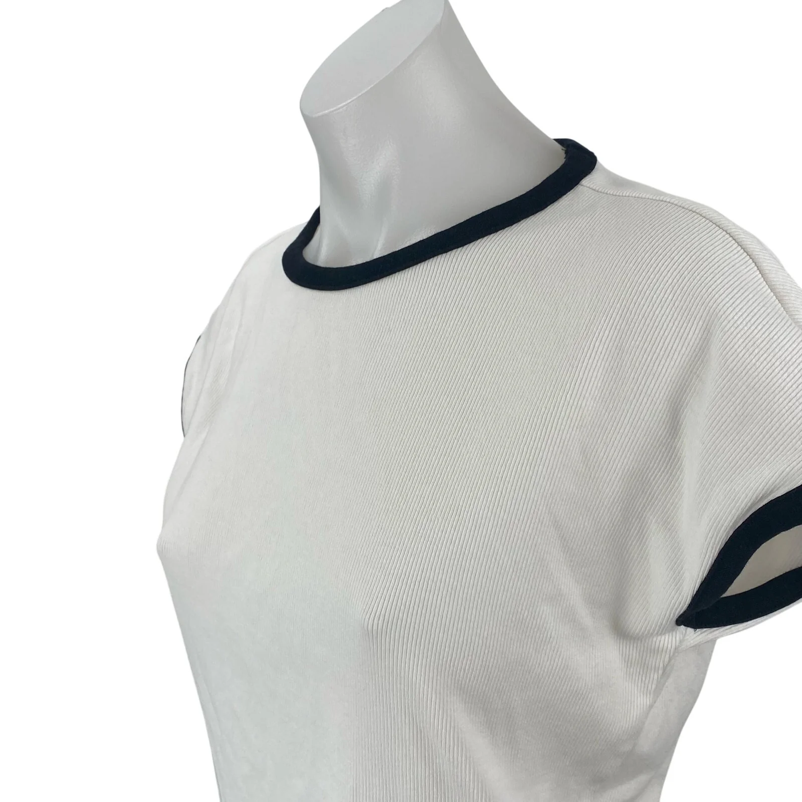 MNG Mango Women's White Short Sleeve Crew Neck Ringer Tee Basic T-Shirt Top Sz M - Image 3