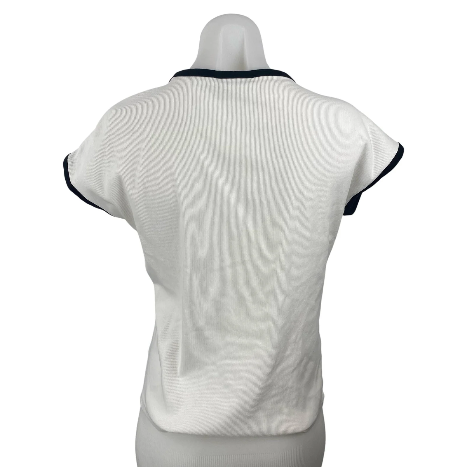 MNG Mango Women's White Short Sleeve Crew Neck Ringer Tee Basic T-Shirt Top Sz M - Image 4