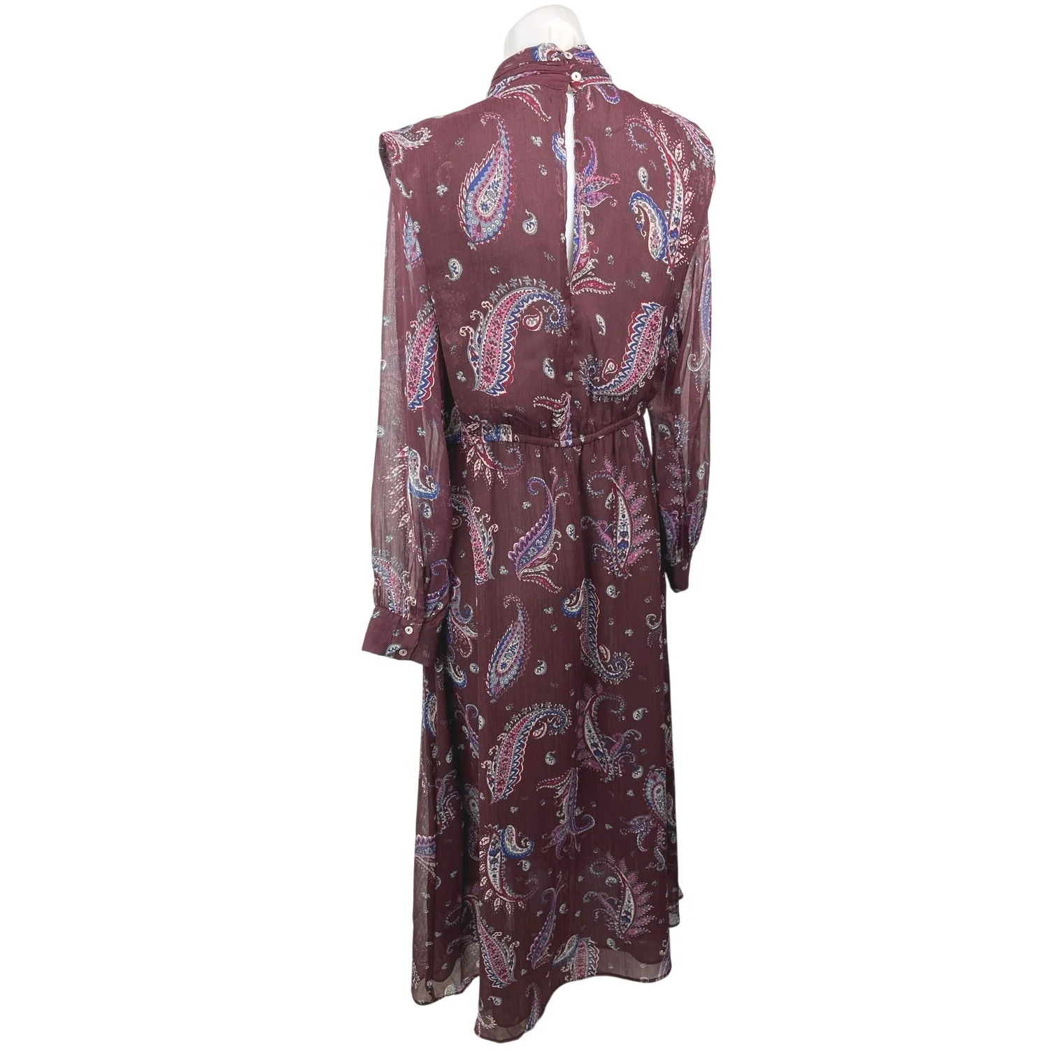 MNG Women's Red Maroon Paisley Long Sleeve Mockneck Cocktail Maxi Dress Size 6 - Image 2