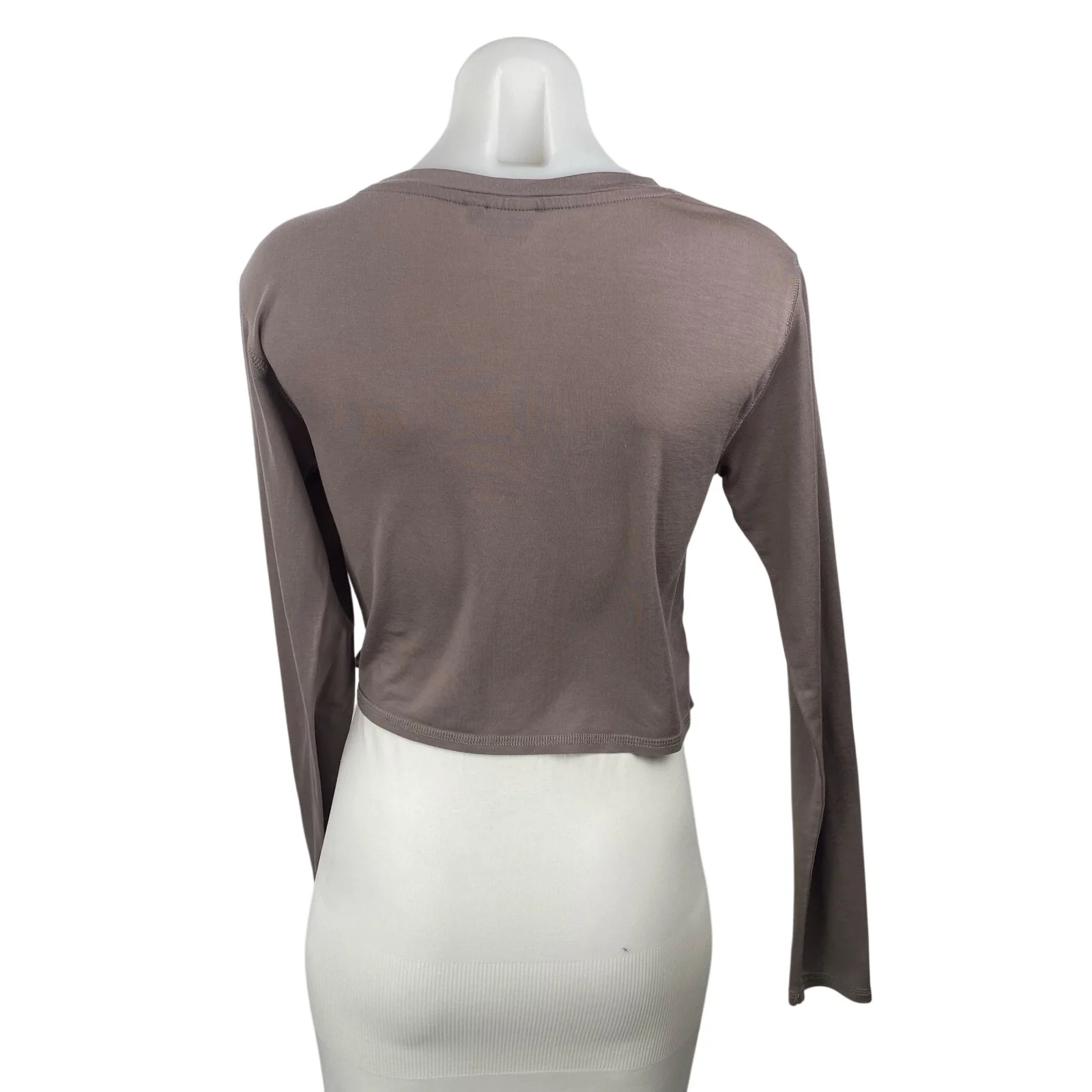 Mono B Women's Purple Long Sleeve Draped Knit Cropped T Shirt Tee Top Size L - Image 4