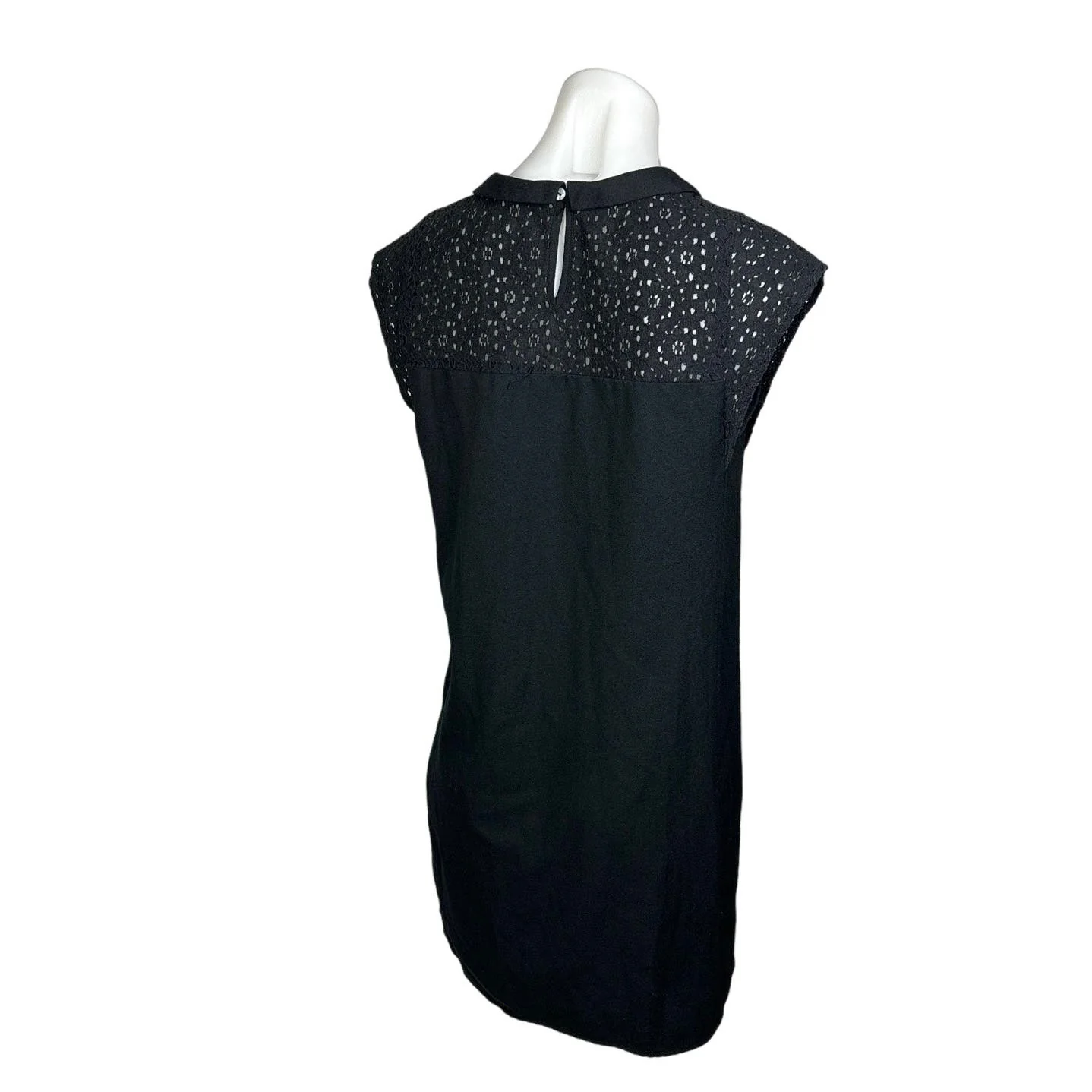 Monoprix Femme Black Cap Sleeve Floral Lace Eyelet Collared Mini Shift Dress 8 - Image 3
