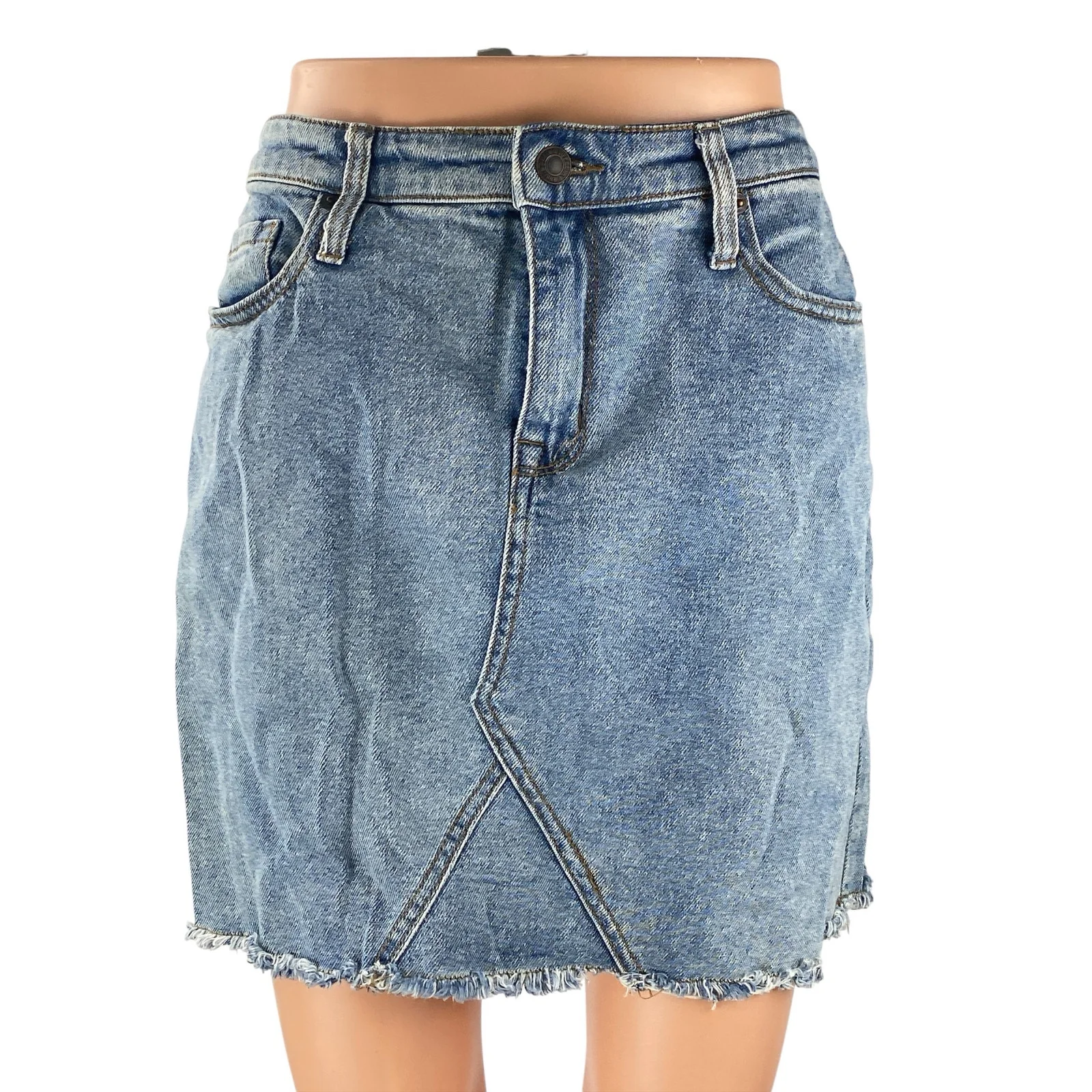 Mossimo Blue Raw Fayed Hem High Rise Mini Deconstructed A-Line Denim Skirt 12/31