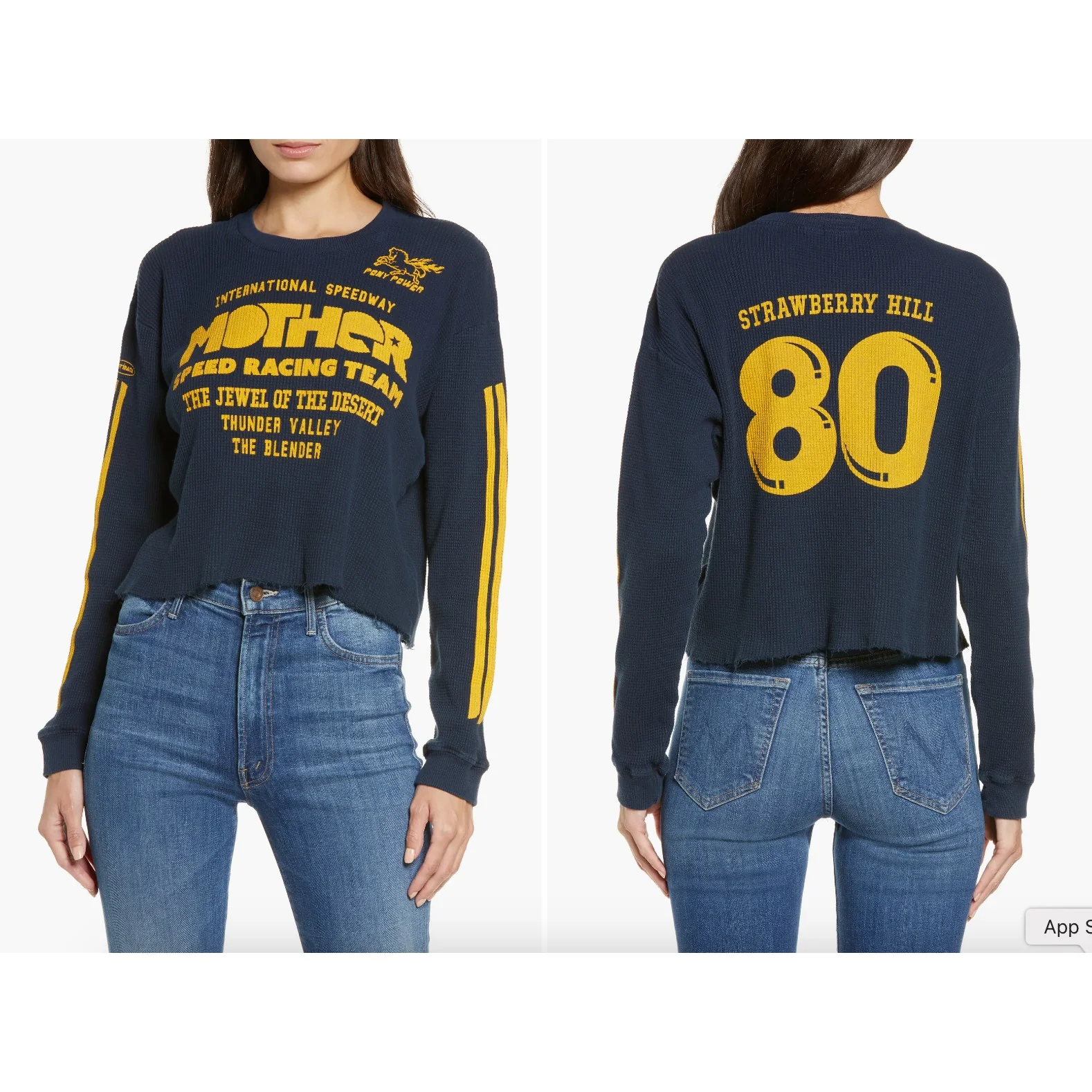 Mother Blue Yellow Waffle Knit Racing Boxy Long Sleeve Crop Tee T Shirt Top XS - Image 3