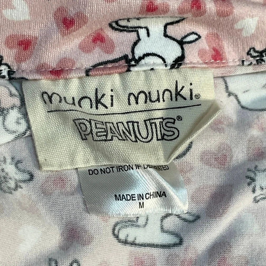 Munki Munki Peanuts Pink Short Sleeve Button Pants Sleepwear Pajamas Set Size M - Image 5
