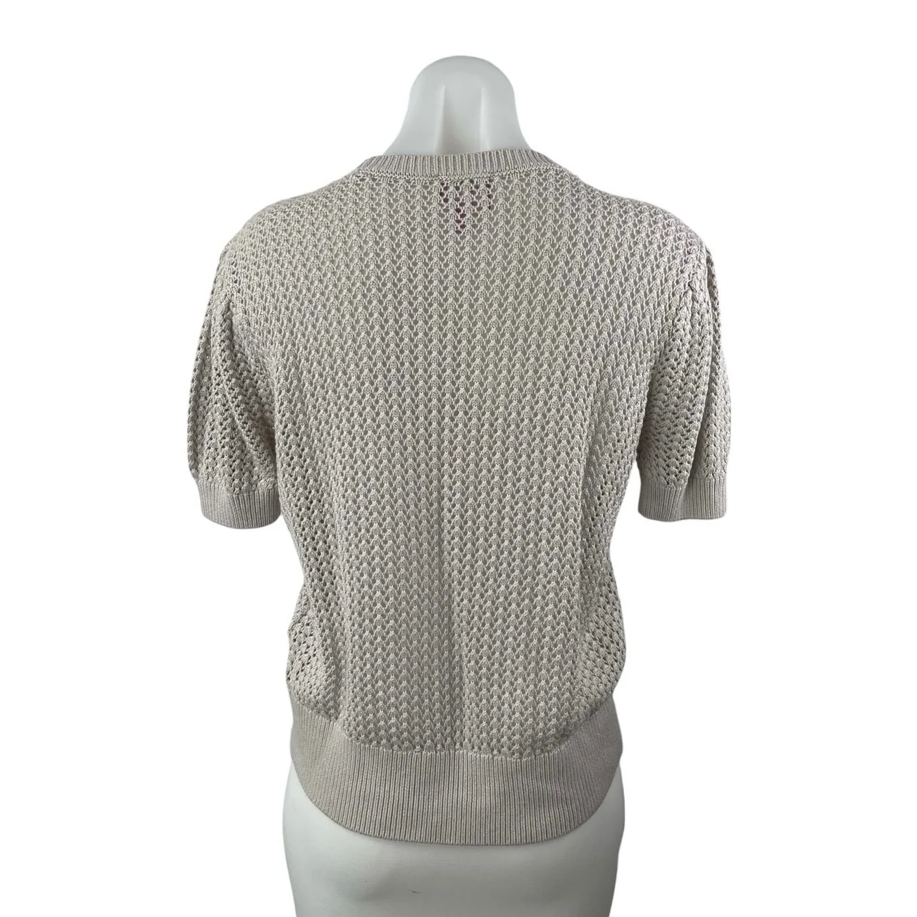 Muse Women's Gray Crochet Knit Crewneck Short Puff Sleeve Crop Sweater Top Sz M - Image 2