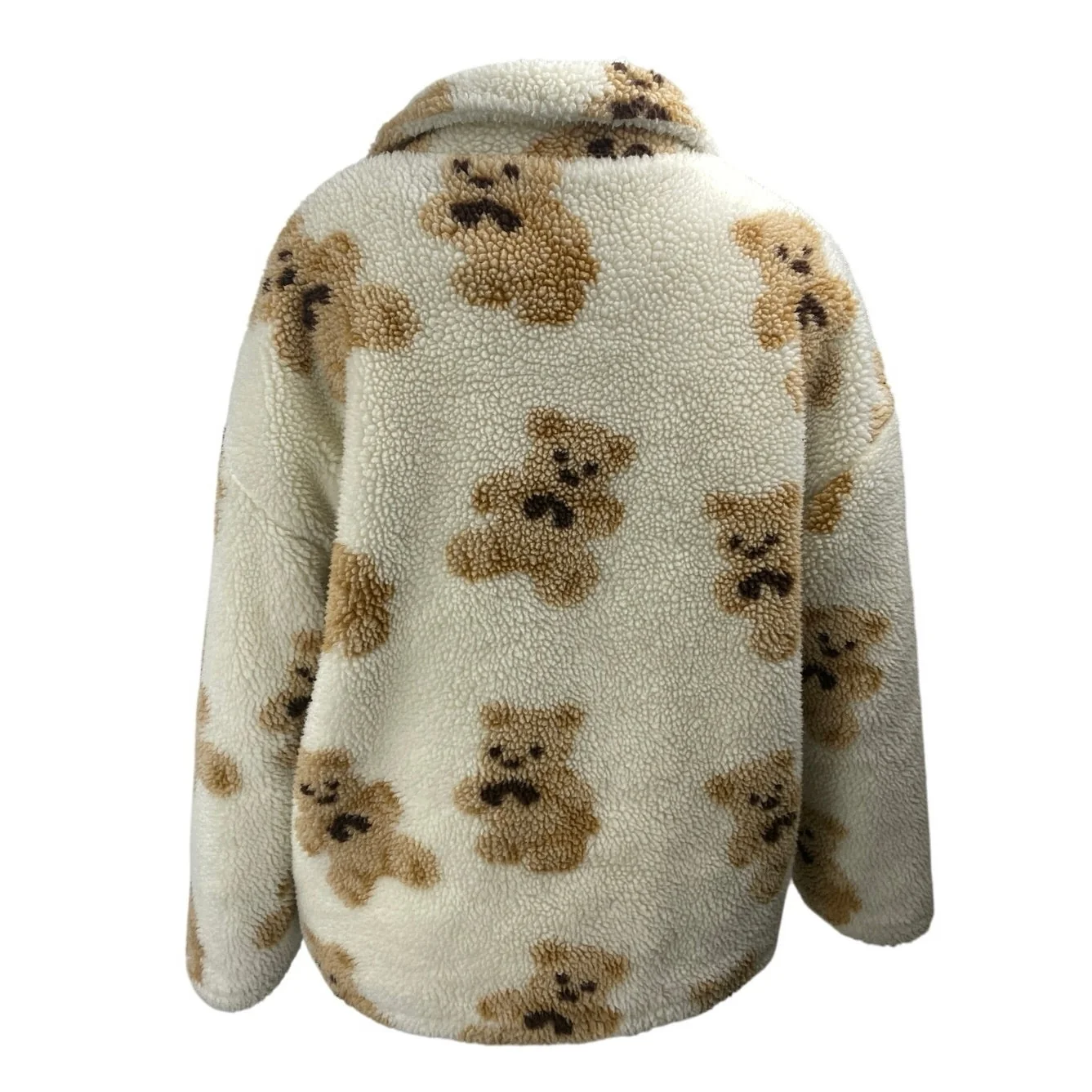 My Mum Made It White bBown Teddy Bear Fleece Zip Up Pockets Coat Jacket Size 8 - Image 2