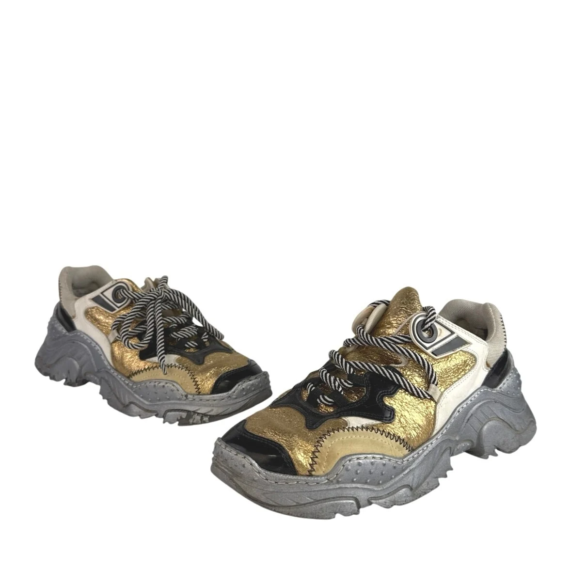Nº21 Billy Silver Gold Leather Low Top Lace Up Athletic Sneakers Shoes 39.5 US 9 - Image 5