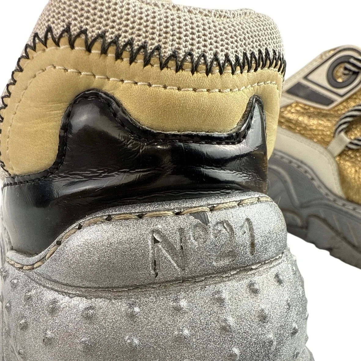Nº21 Billy Silver Gold Leather Low Top Lace Up Athletic Sneakers Shoes 39.5 US 9 - Image 8
