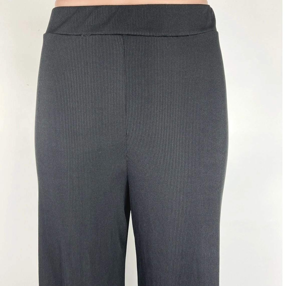 Nasty Gal Black Ribbed Straight Leg Pull On Yoga Fitness Relaxed Trouser Pants 6 - Image 4