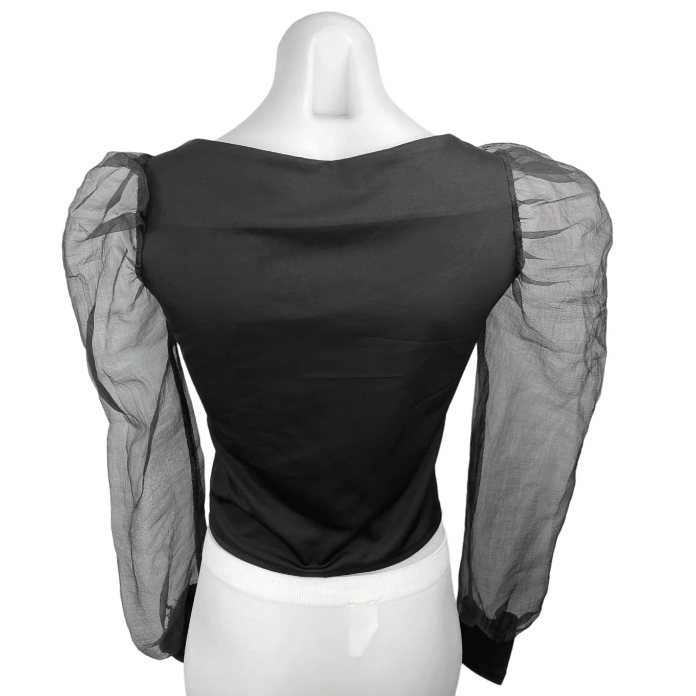 Nasty Gal Womens Black Organza Balloon Puff Sleeve Button Blouse Crop Top Size S - Image 2